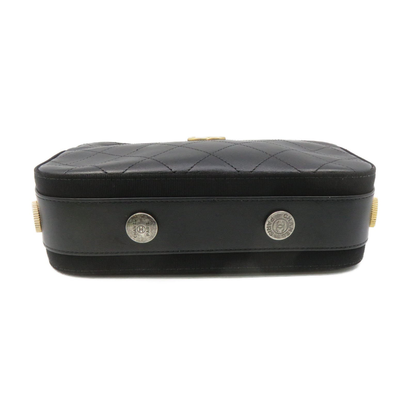 CHANEL 菱格牛皮皮革Camera Shoulder Bag金扣链带肩背袋黑色