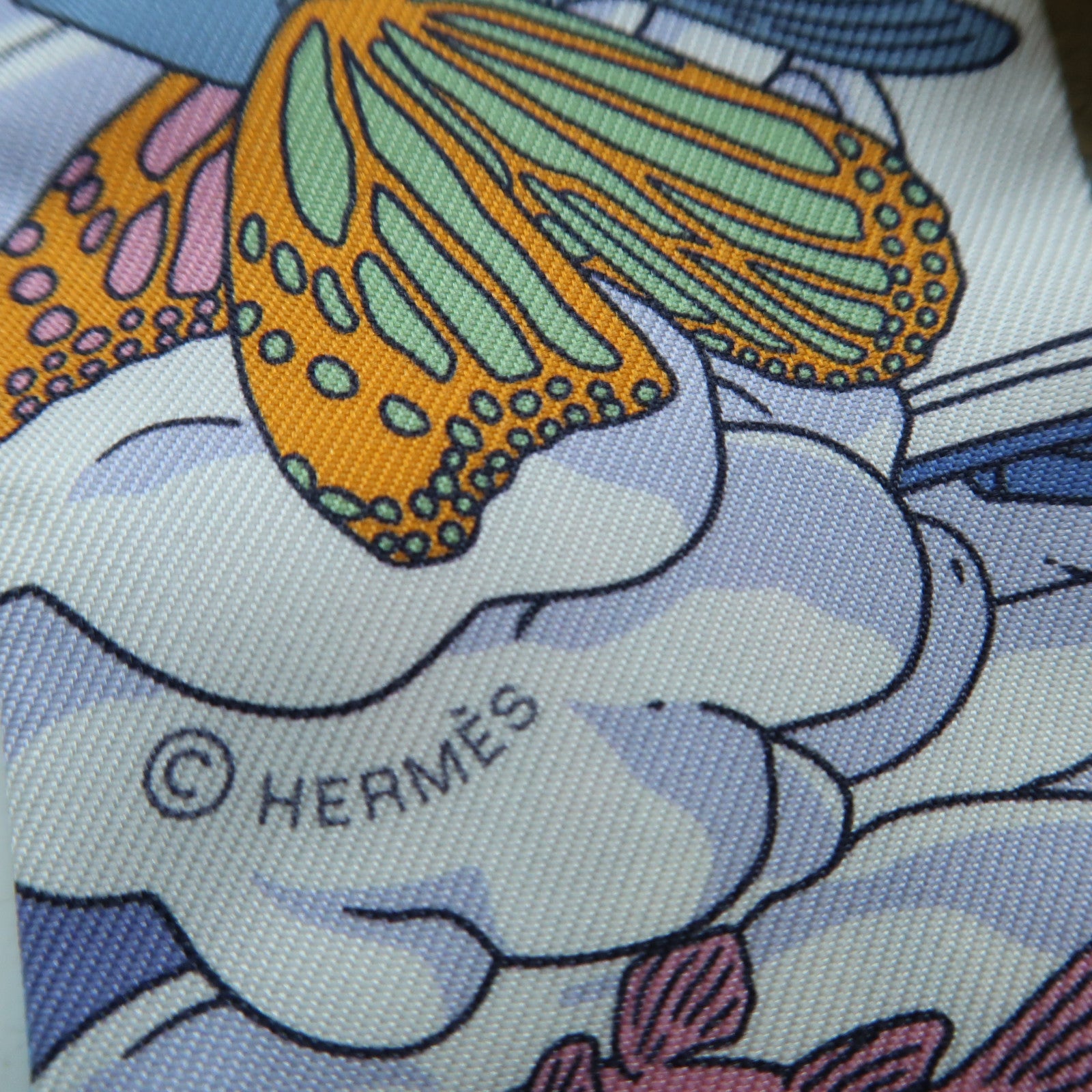 HERMES 絲質Twilly絲巾黑色/白色