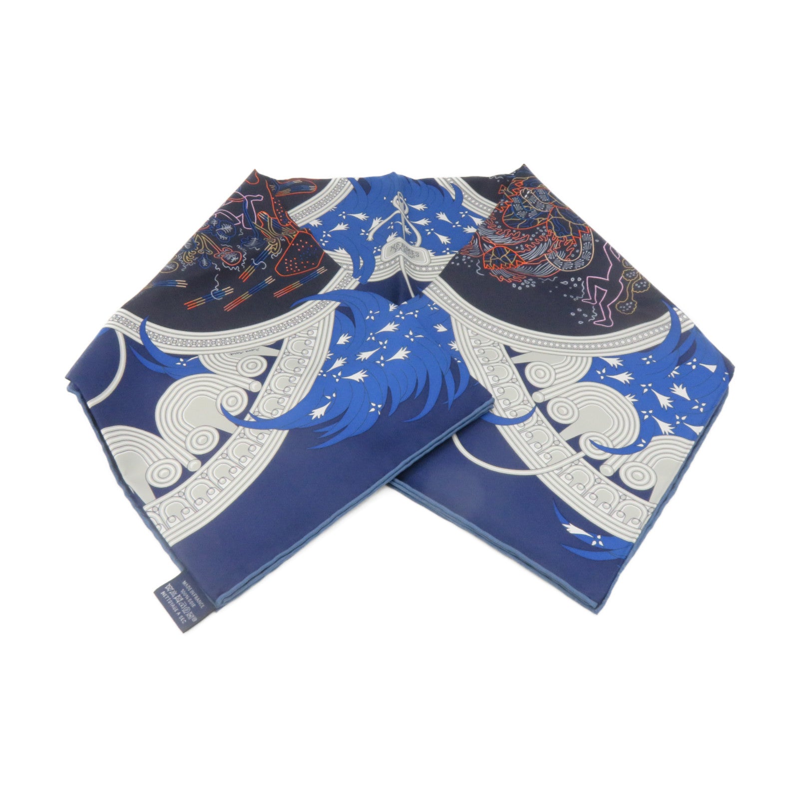 HERMES 絲質Scarf 90x90絲巾藍色/彩色