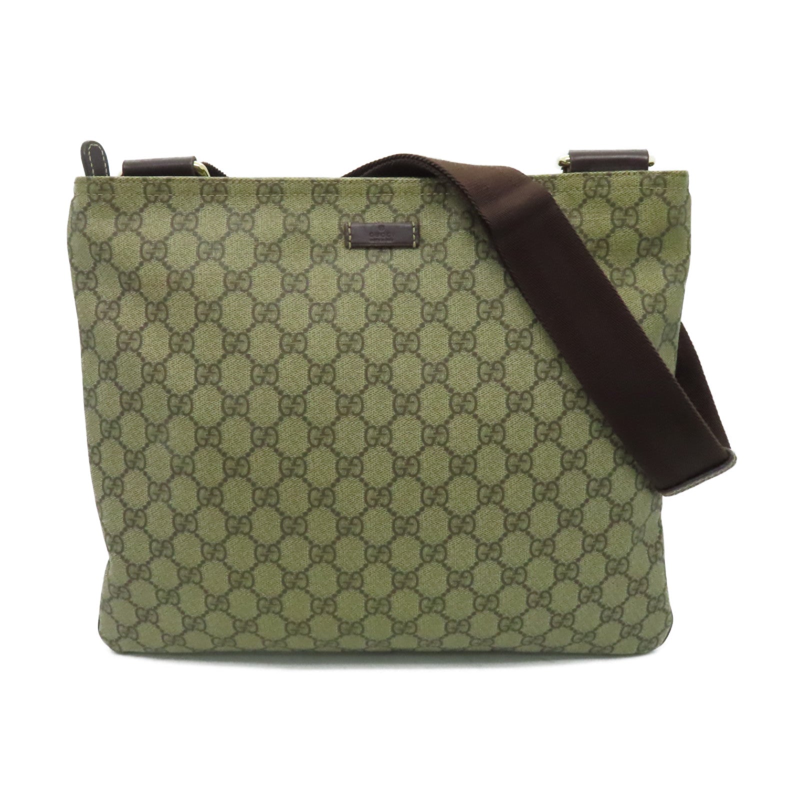 GUCCI 塗層帆布Shoulder Bag金扣肩背袋棕色