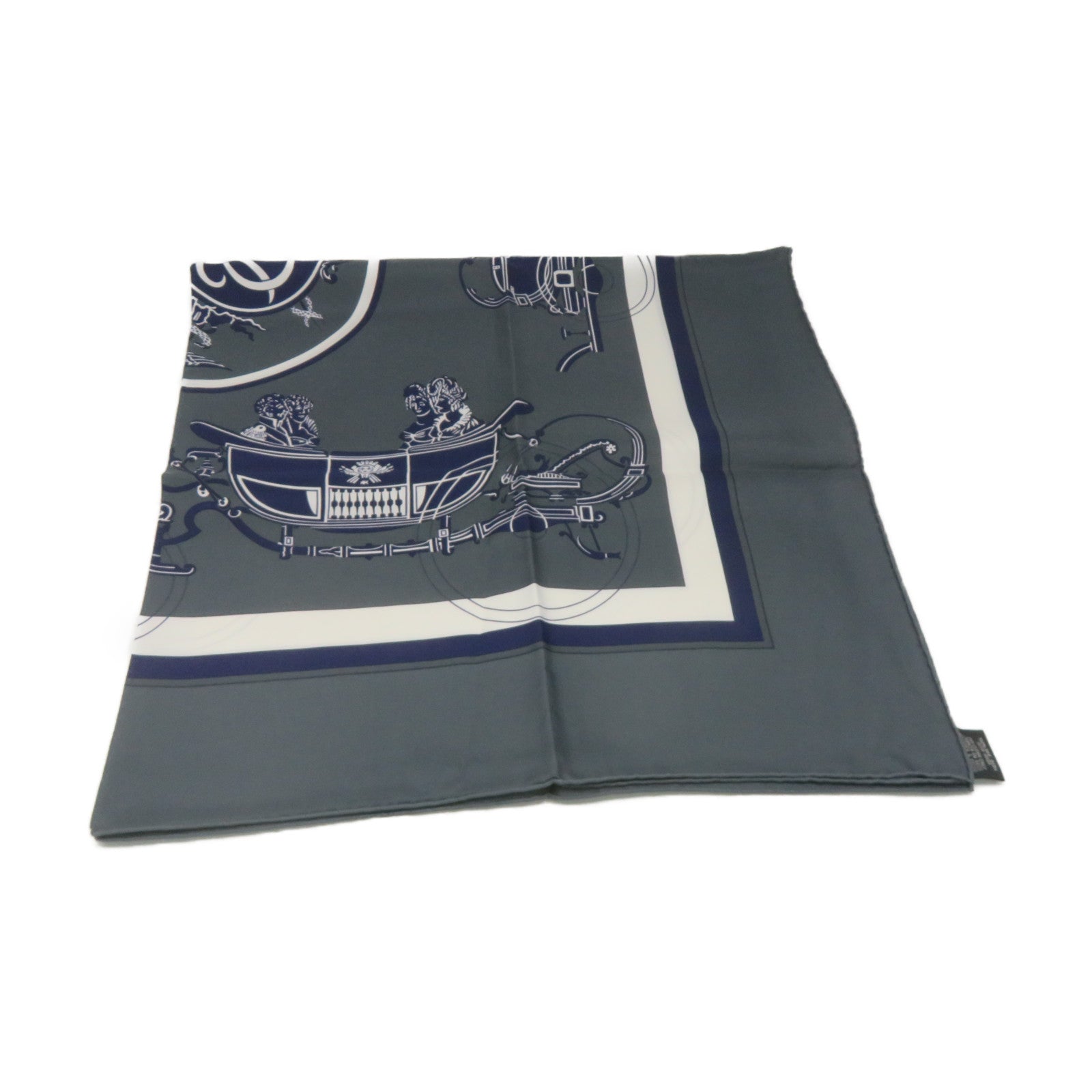 HERMES 絲質Scarf 90x90絲巾灰色/藍色/白色