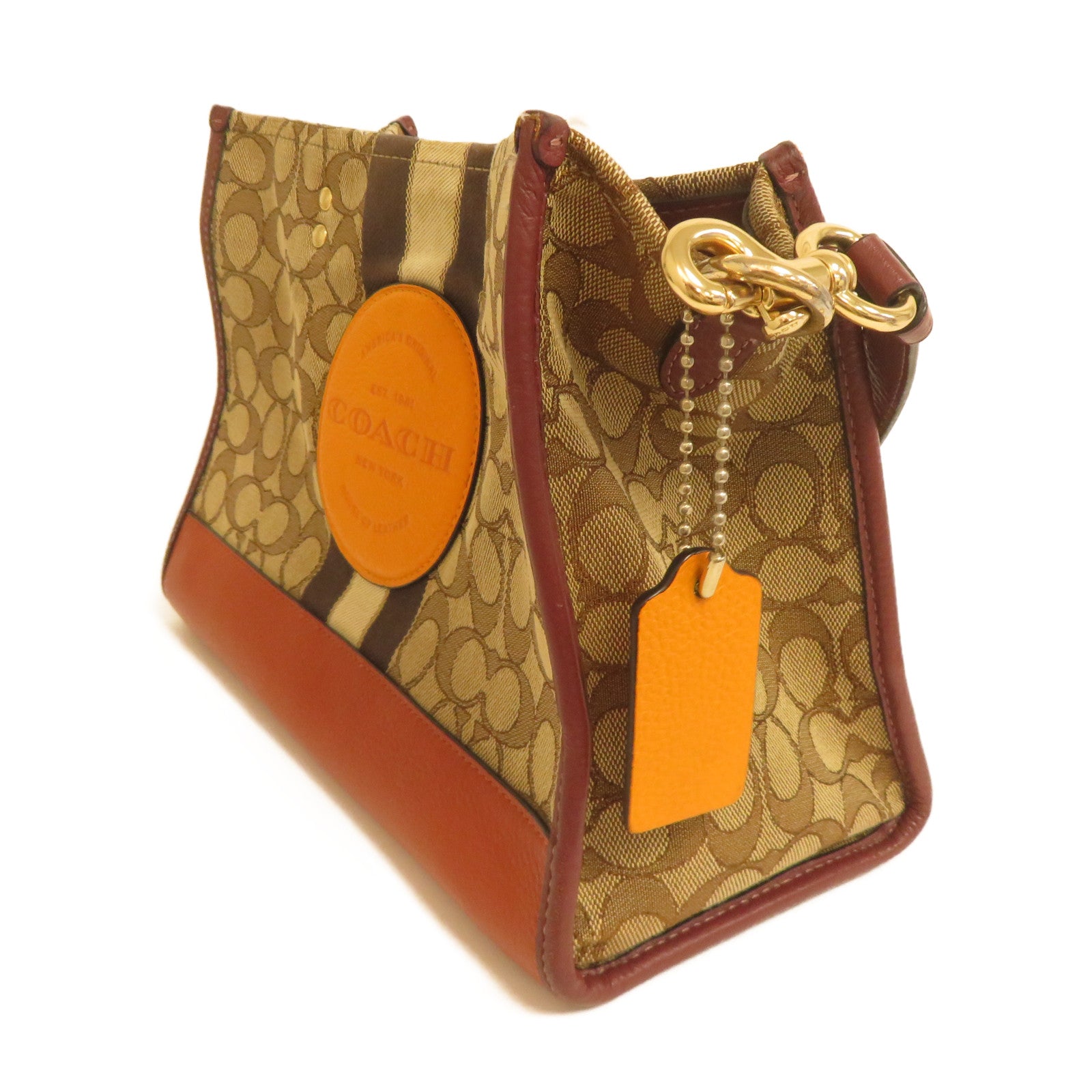 COACH 帆布Shoulder Bag金扣肩背袋啡色/紅色