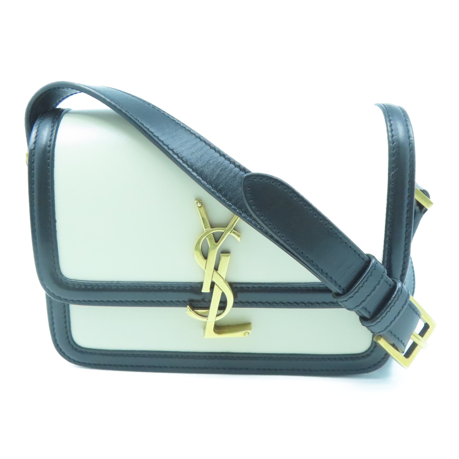 SAINT LAURENT 牛皮皮革Shoulder Bag金扣肩背袋白色/黑色