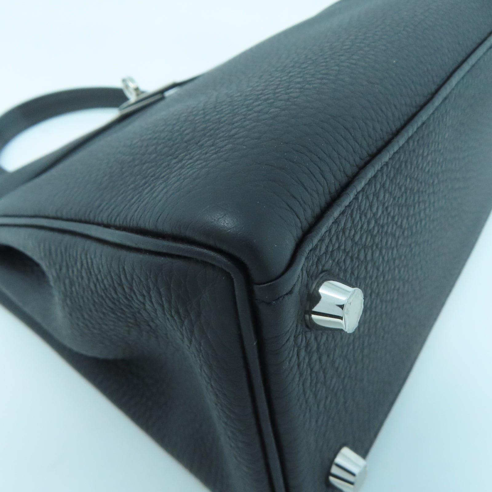 HERMES 【激減優惠】Clemence皮革Kelly 25銀扣手挽肩背兩用袋黑色