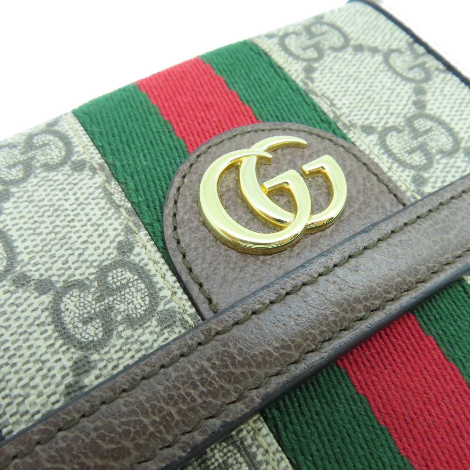 GUCCI 塗層帆布Ophdia GG Supreme金扣錢包棕色