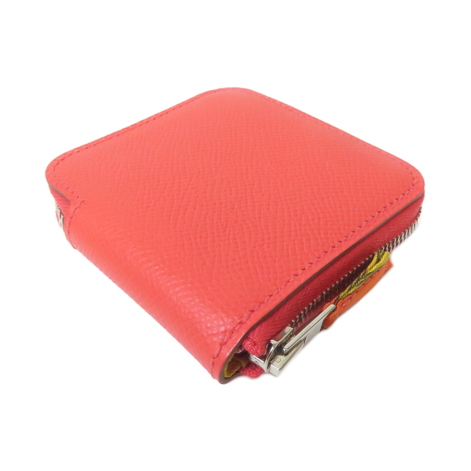 HERMES Epsom皮革Silk'in Coin Purse銀扣零錢包牡丹紅色