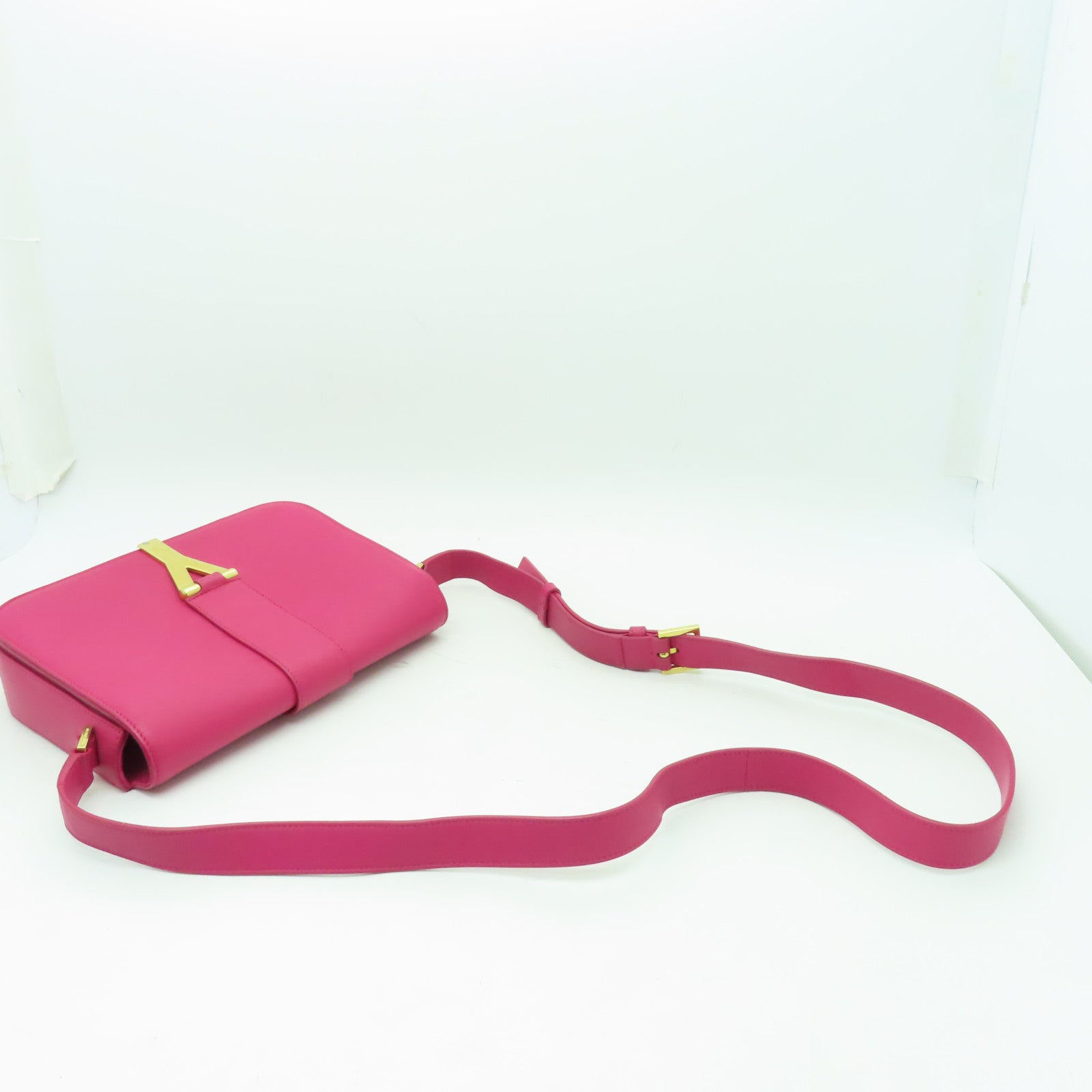 SAINT LAURENT 牛皮皮革Classic Y金扣肩背袋粉紅色