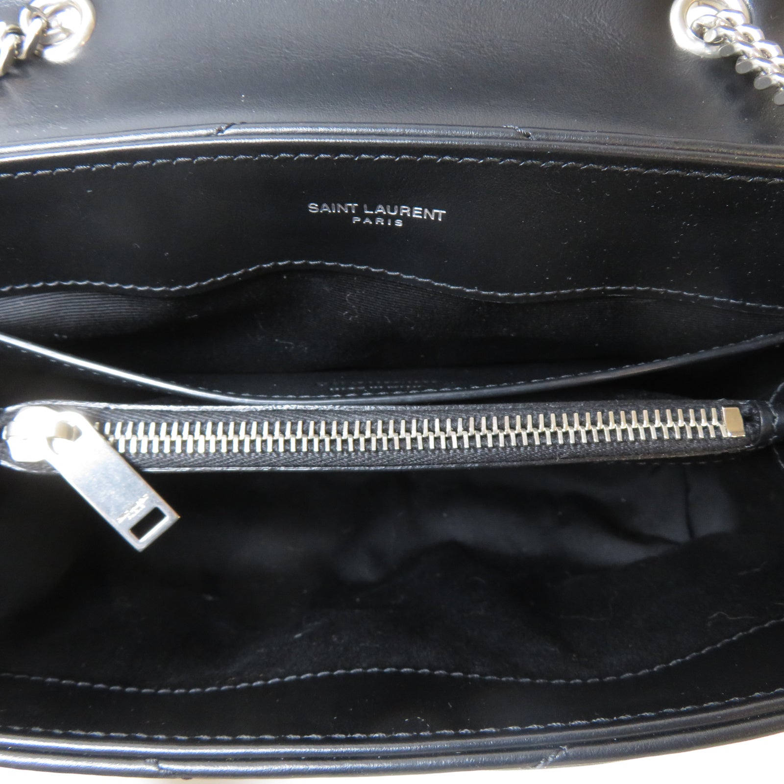 SAINT LAURENT 牛皮皮革Lou Lou Bag銀扣鏈帶肩背袋黑色