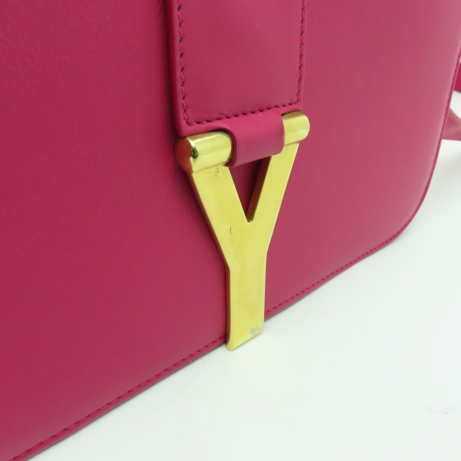 SAINT LAURENT 牛皮皮革Classic Y金扣肩背袋粉紅色