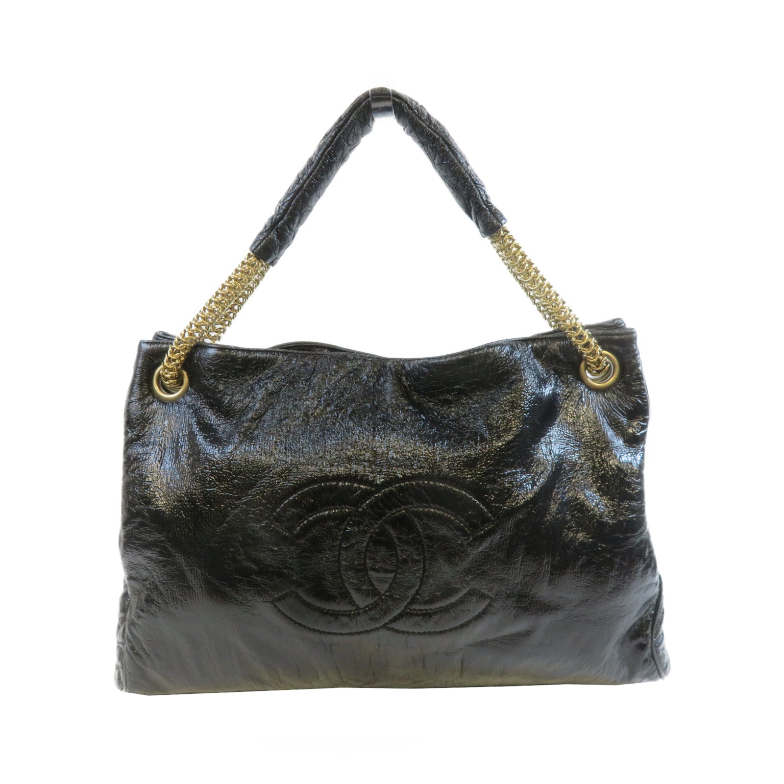 CHANEL 漆皮皮革Shoulder Bag金扣肩背袋黑色