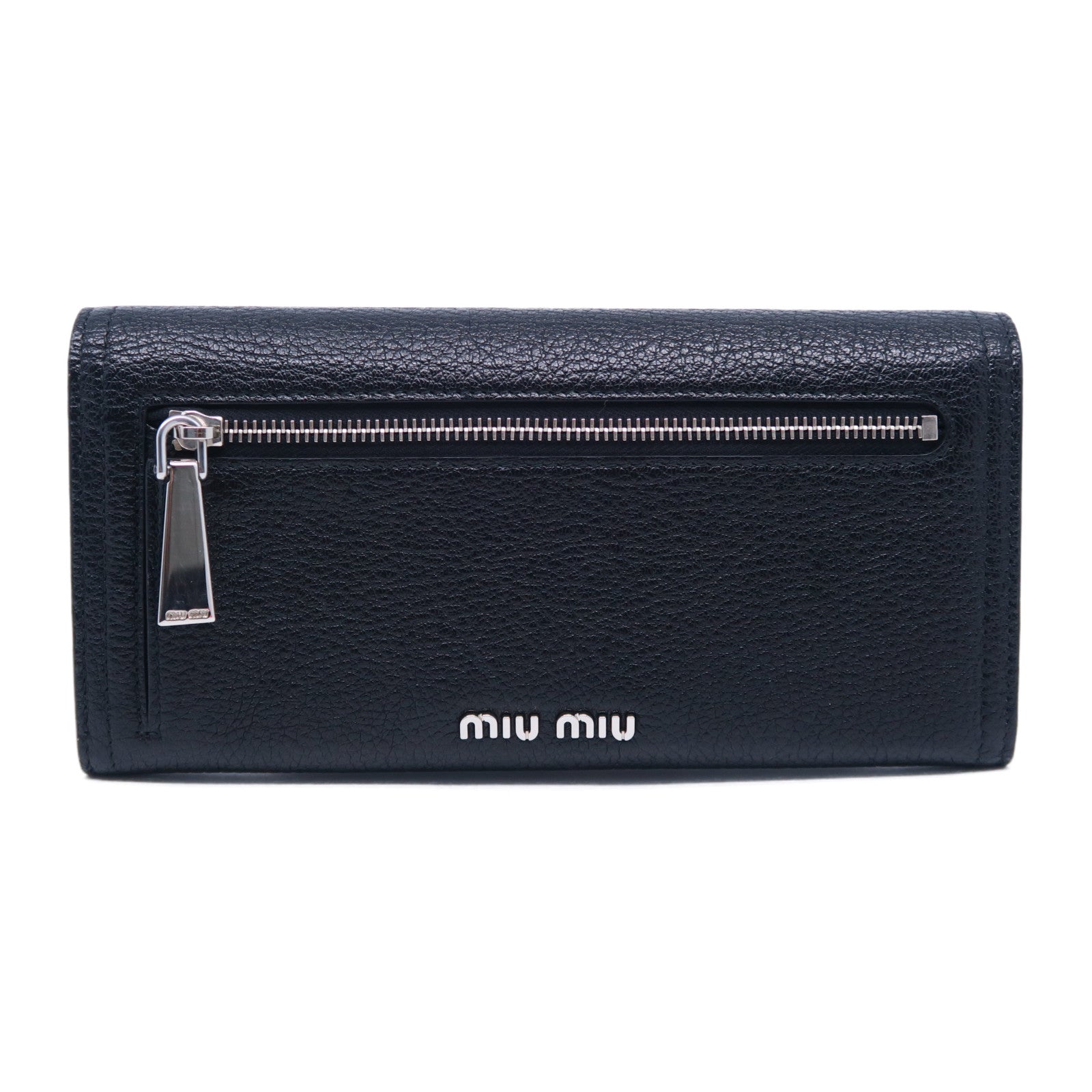 Miu Miu 牛皮皮革Long Wallet銀扣長錢包黑色