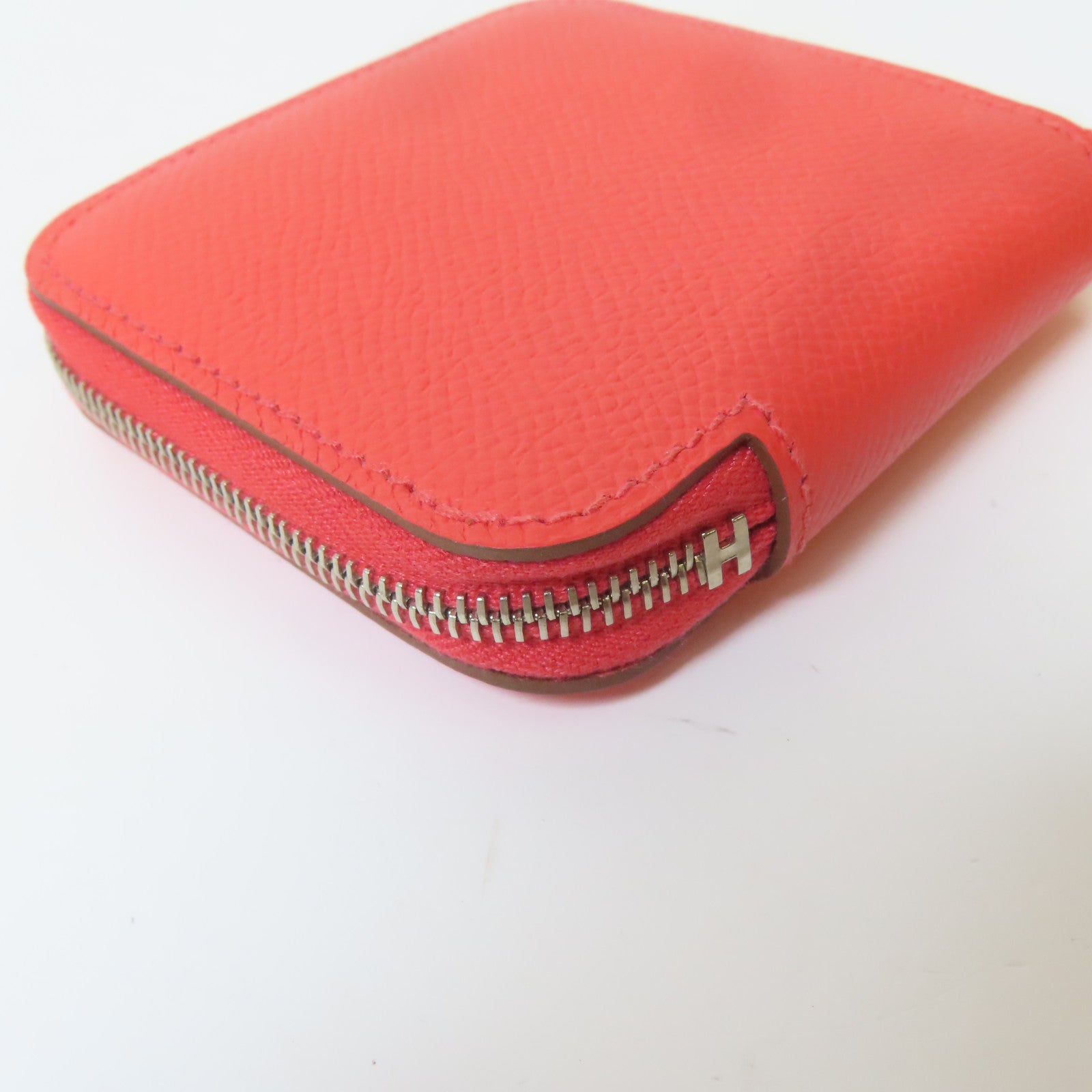 HERMES Epsom皮革Silk'in Coin Purse銀扣零錢包牡丹紅色