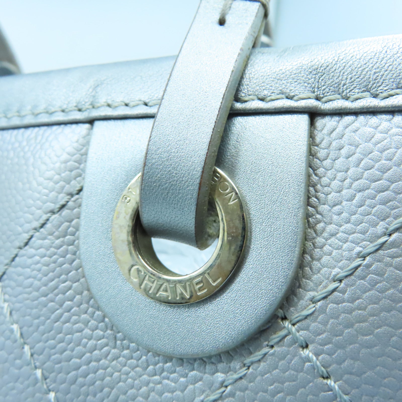 CHANEL 【激減優惠】菱格Caviar皮革Tote Bag銀扣手挽袋銀色