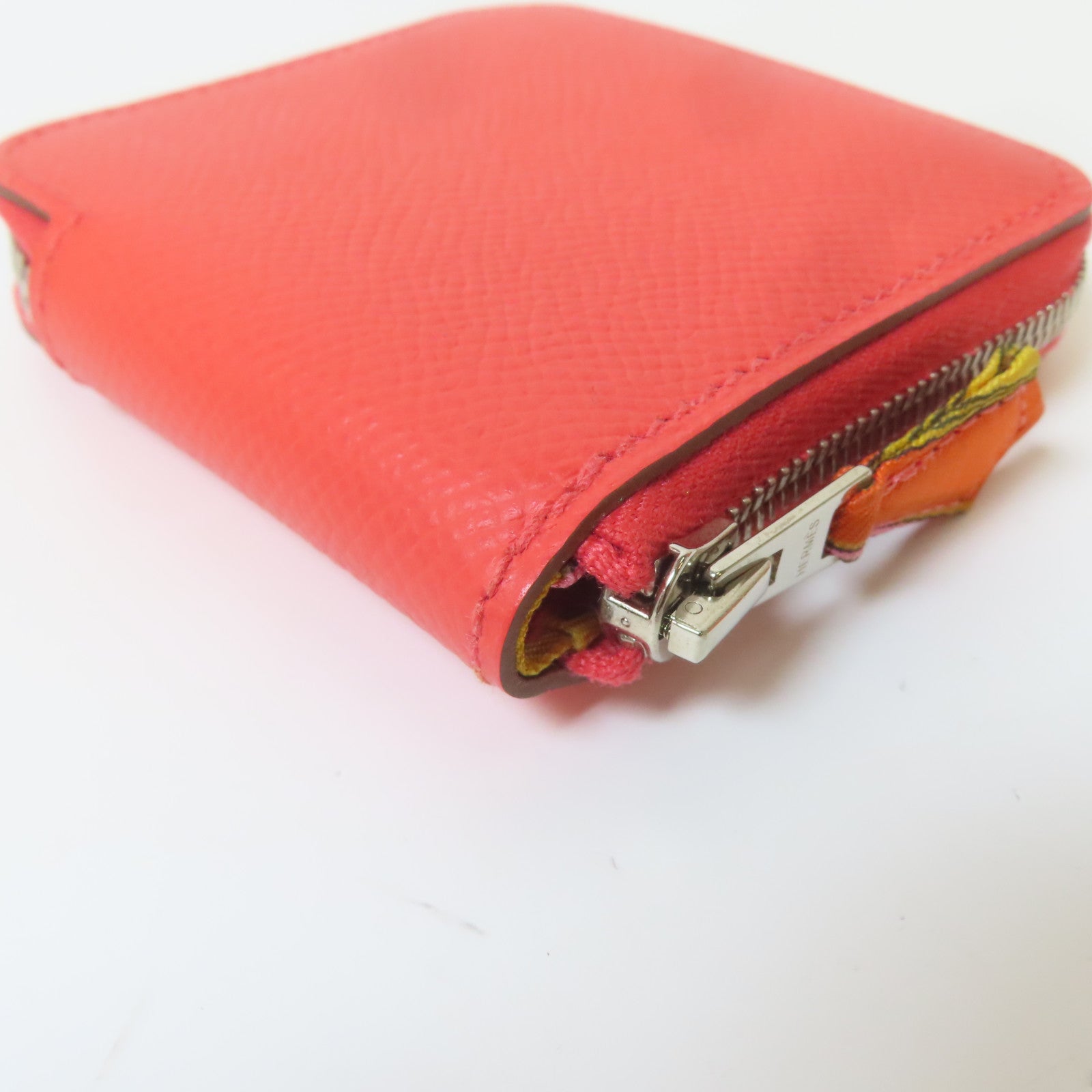 HERMES Epsom皮革Silk'in Coin Purse銀扣零錢包牡丹紅色