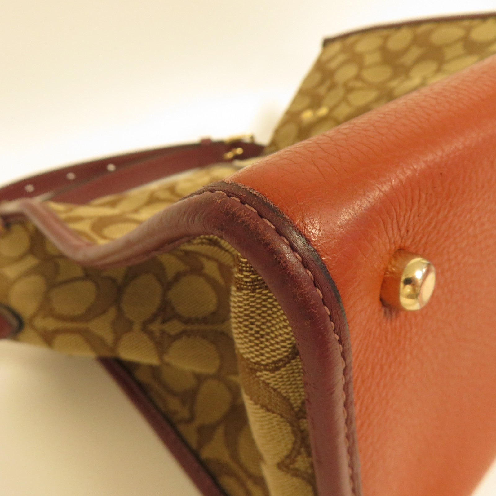 COACH 帆布Shoulder Bag金扣肩背袋啡色/紅色