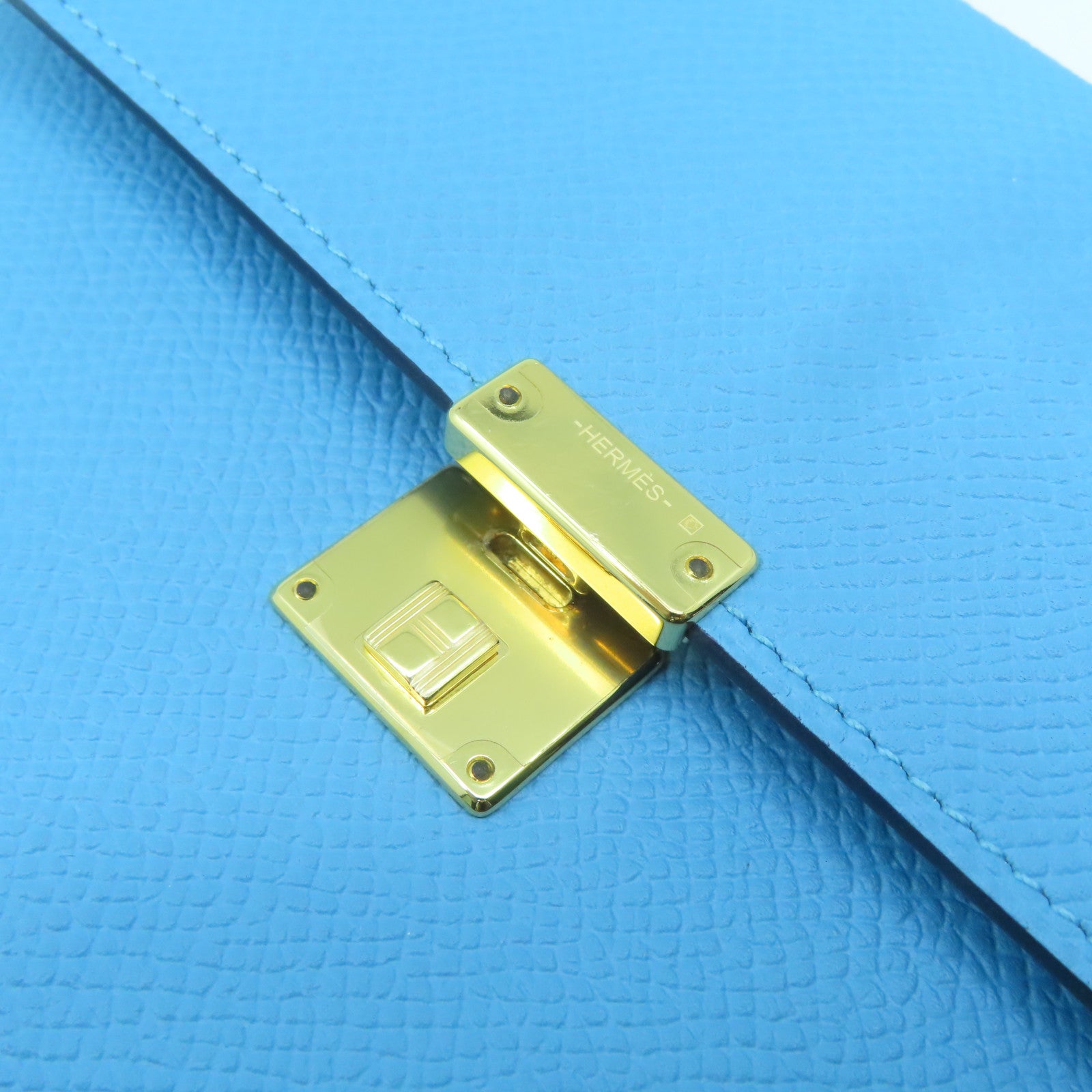 HERMES Chevre皮革Clic 16金扣肩背袋弗里達藍色