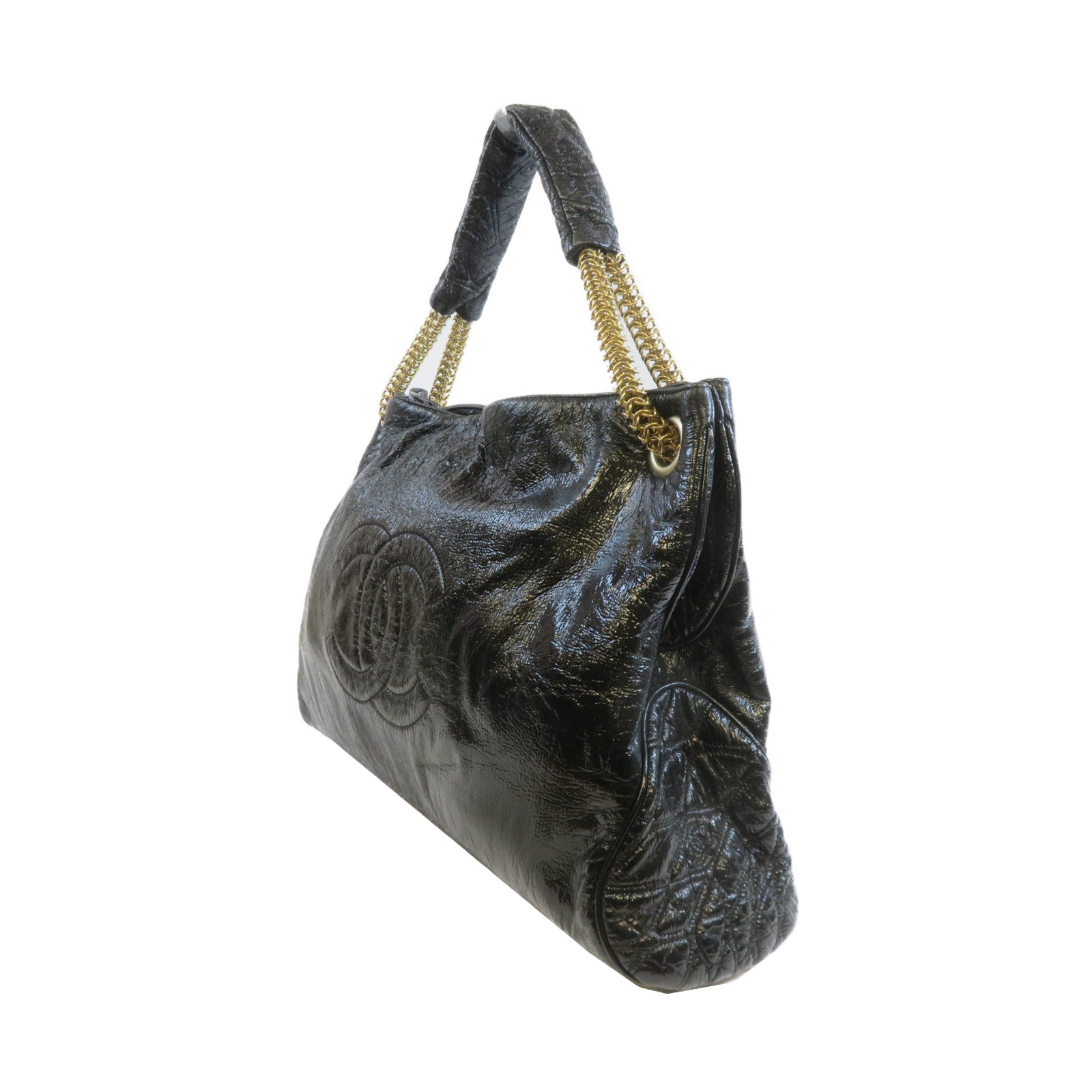 CHANEL 漆皮皮革Shoulder Bag金扣肩背袋黑色