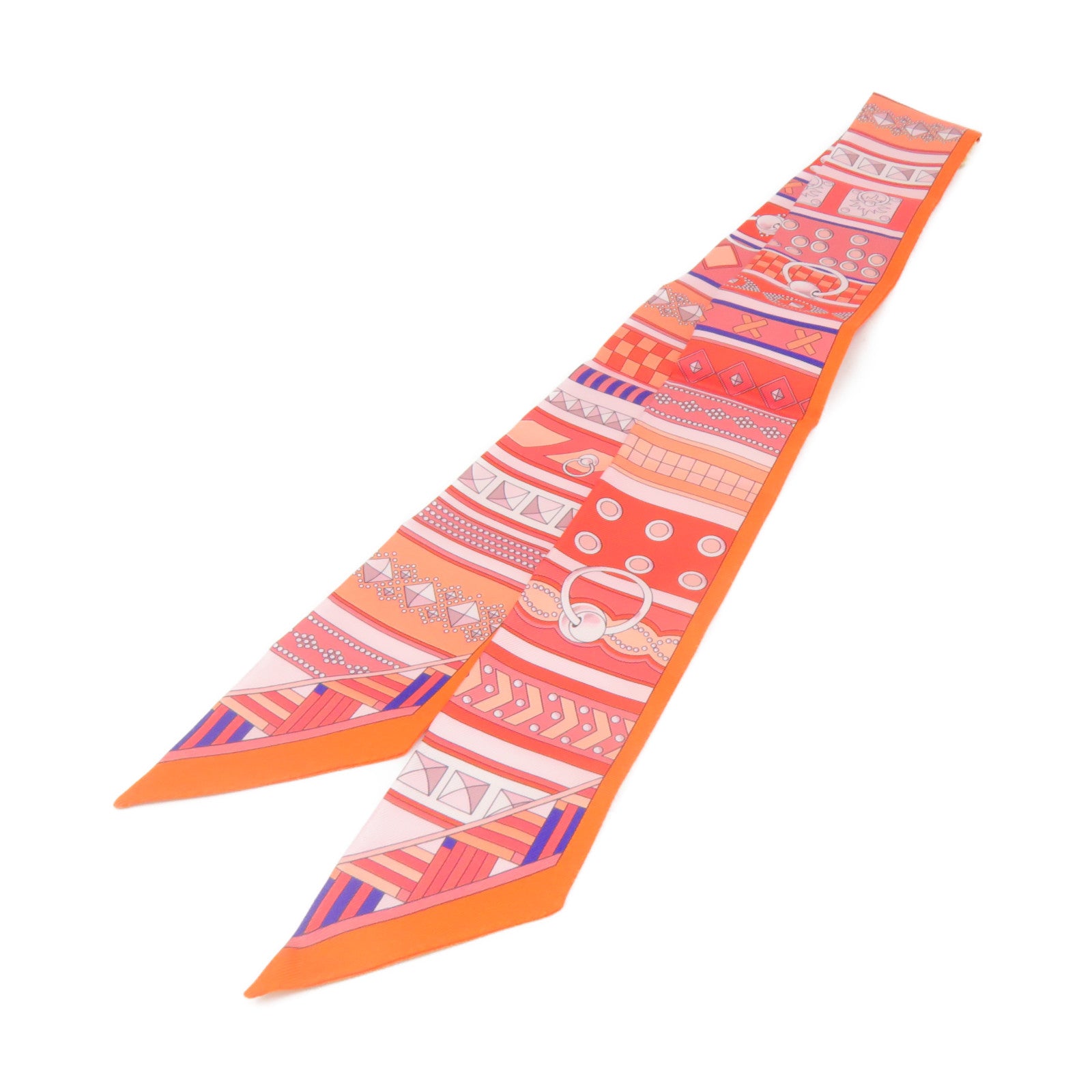 HERMES 【激減優惠】絲質Twilly Scarf絲巾橙色/粉紅色/彩色