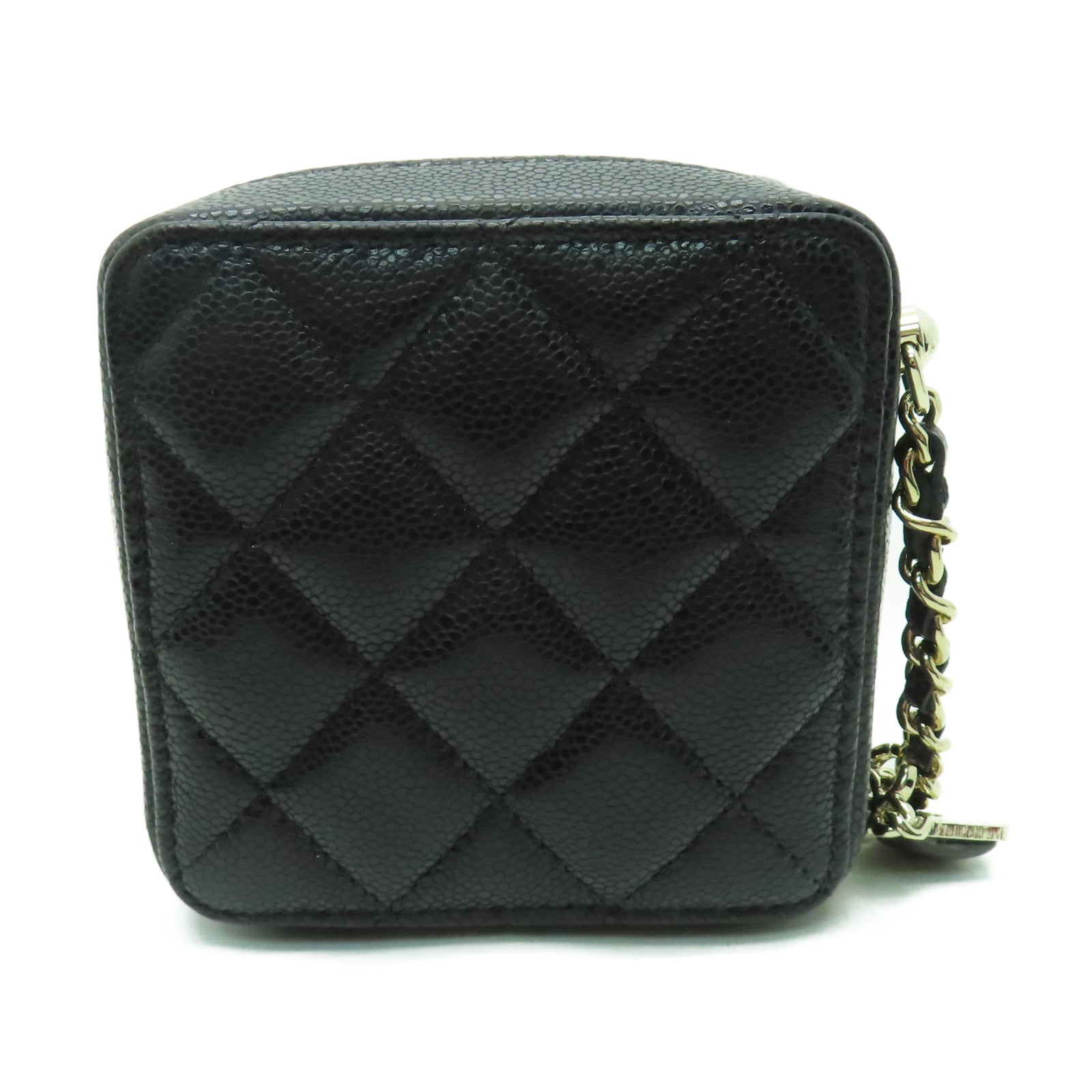 CHANEL 菱格Caviar皮革Mini Chain Shoulder金扣鏈帶肩背袋黑色