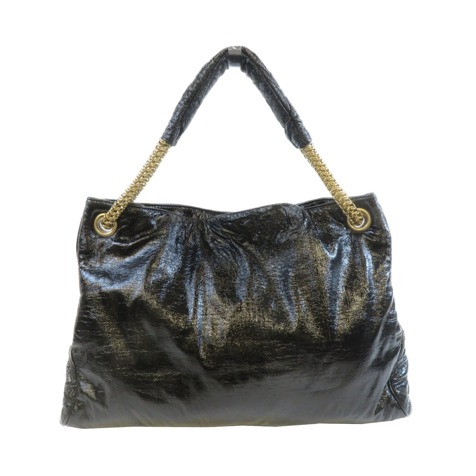 CHANEL 漆皮皮革Shoulder Bag金扣肩背袋黑色