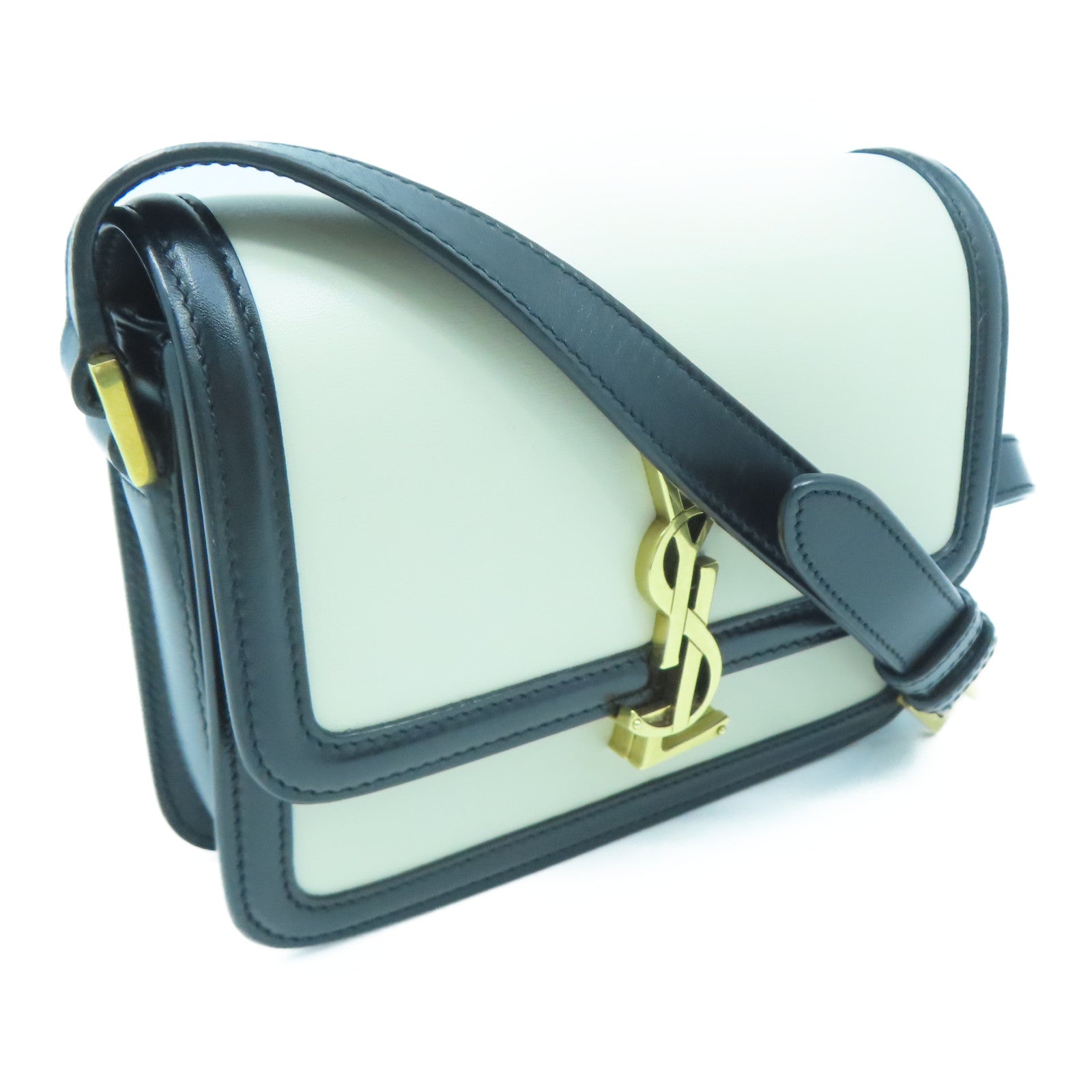 SAINT LAURENT 牛皮皮革Shoulder Bag金扣肩背袋白色/黑色