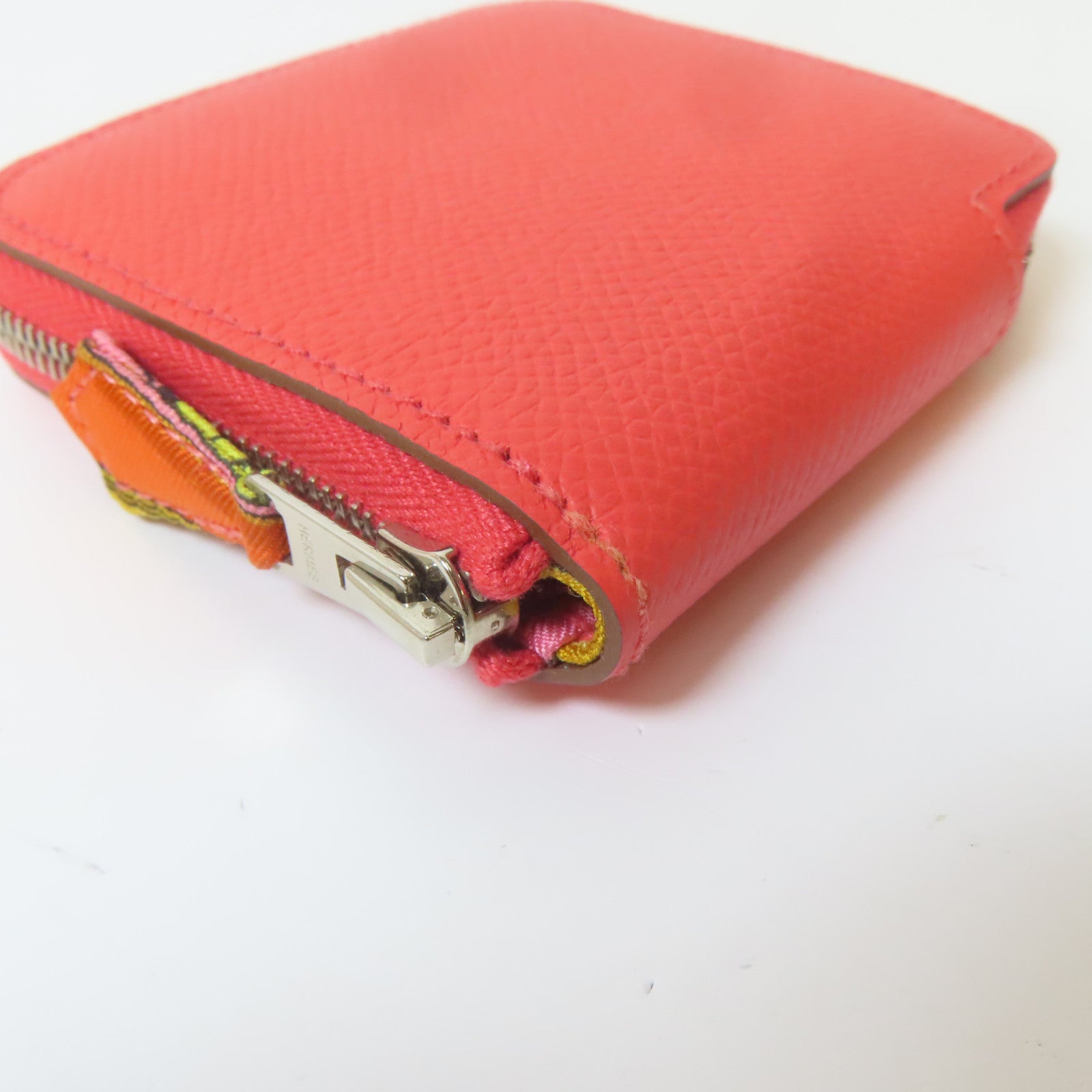 HERMES Epsom皮革Silk'in Coin Purse銀扣零錢包牡丹紅色