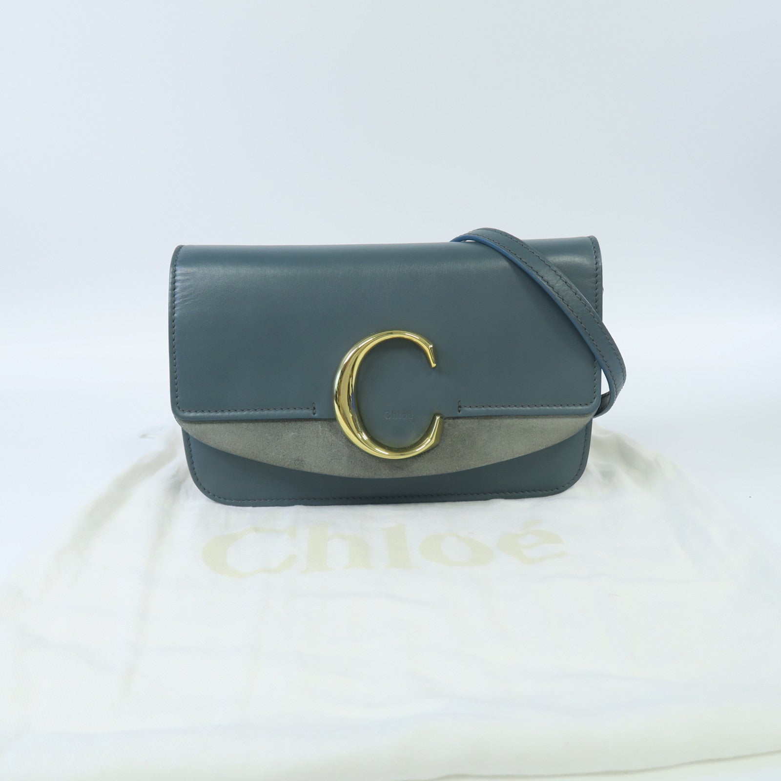 Chloe 牛皮皮革Shoulder Bag金扣肩背袋藍色