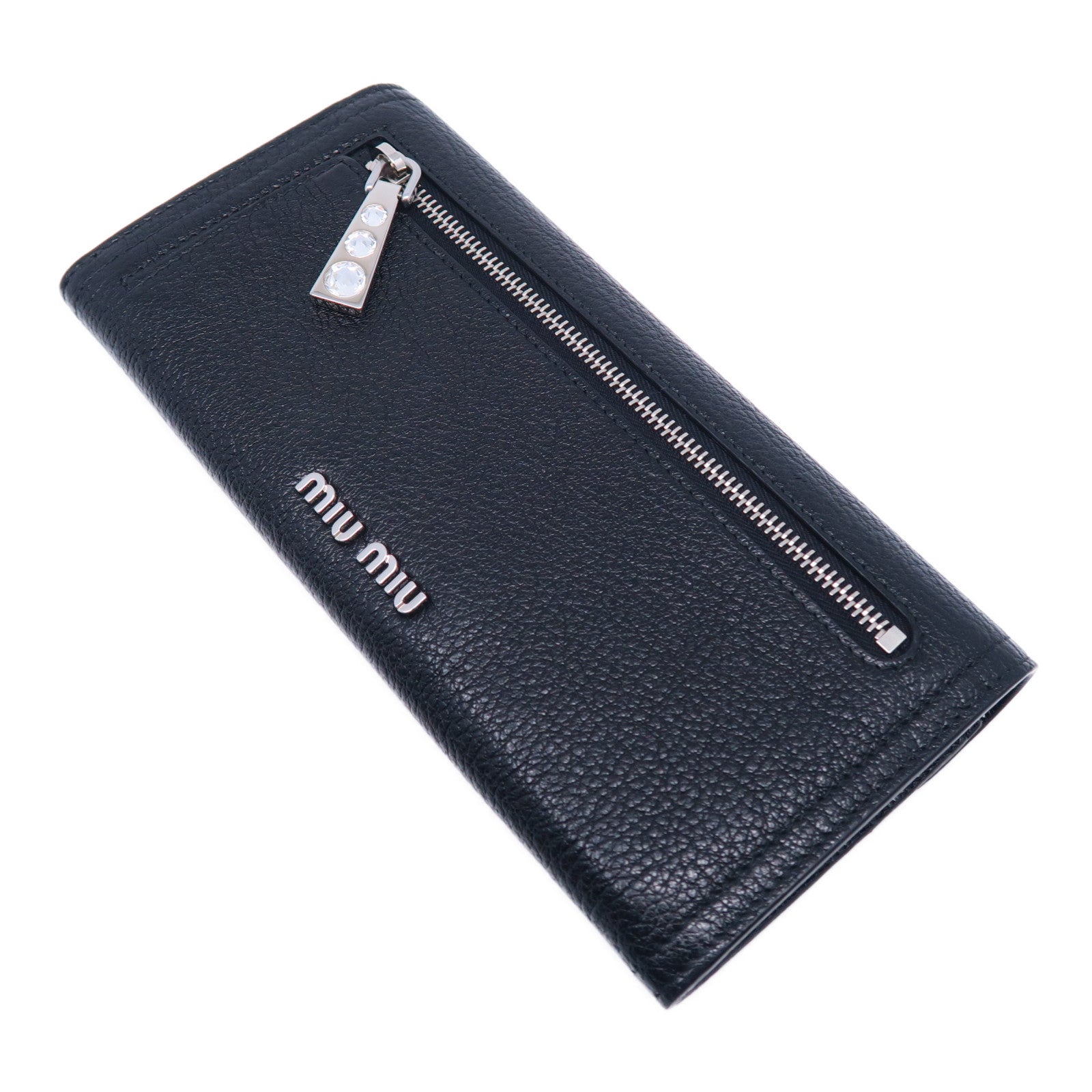 Miu Miu 牛皮皮革Long Wallet銀扣長錢包黑色