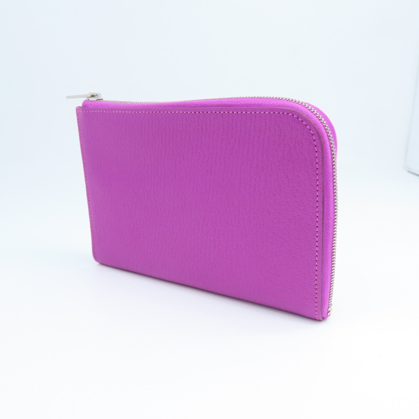 HERMES Chevre Leather Remix ID Silver Buckle Clutch Purple