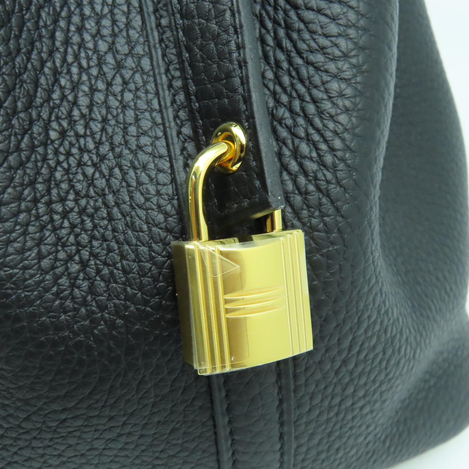 HERMES Clemence皮革Picotin MM金扣手挽袋黑色