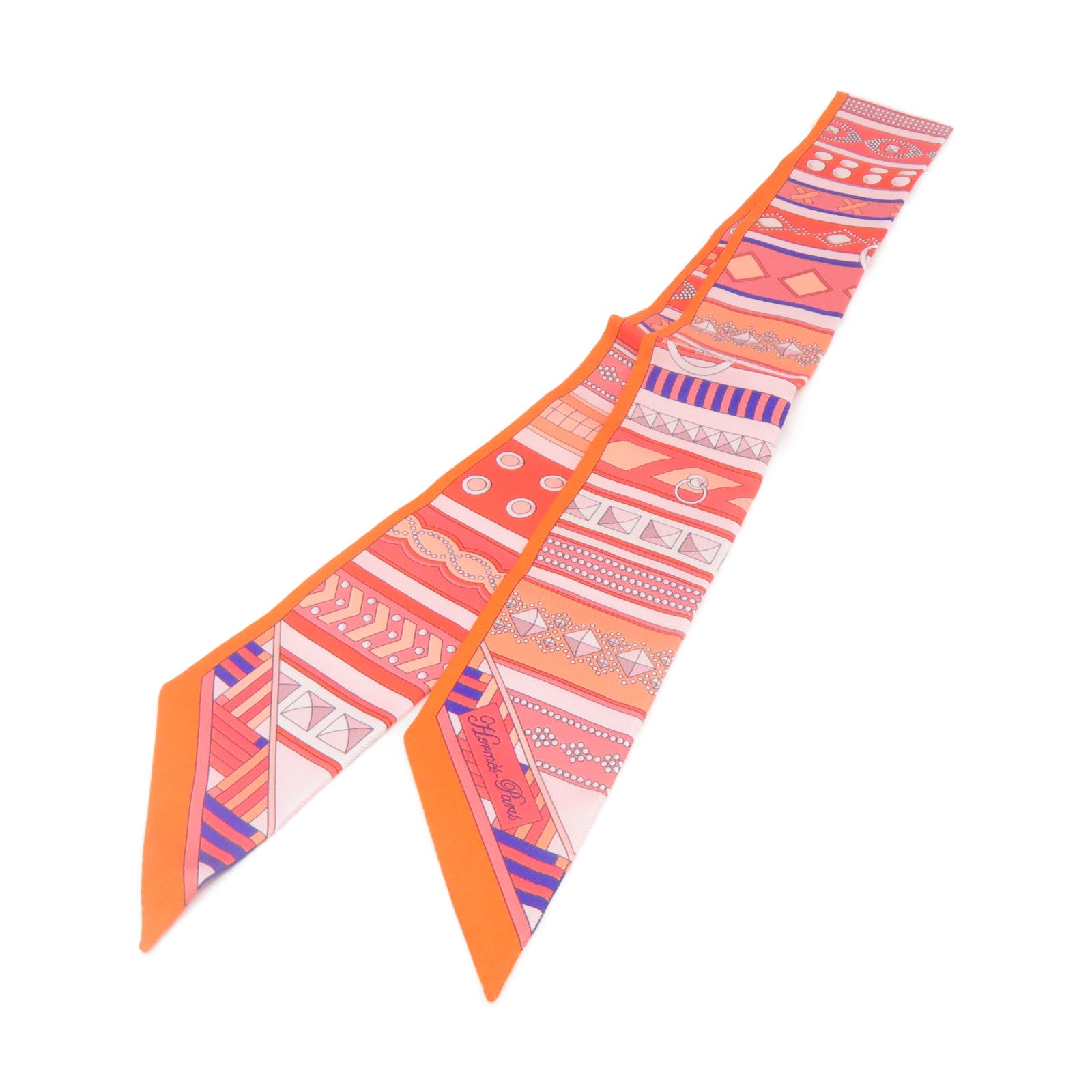 HERMES 【激減優惠】絲質Twilly Scarf絲巾橙色/彩色