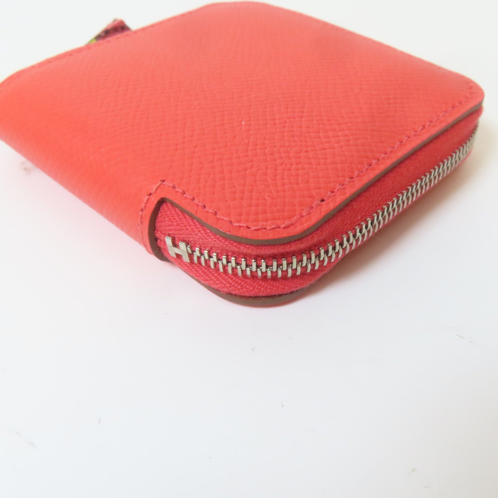 HERMES Epsom皮革Silk'in Coin Purse銀扣零錢包牡丹紅色