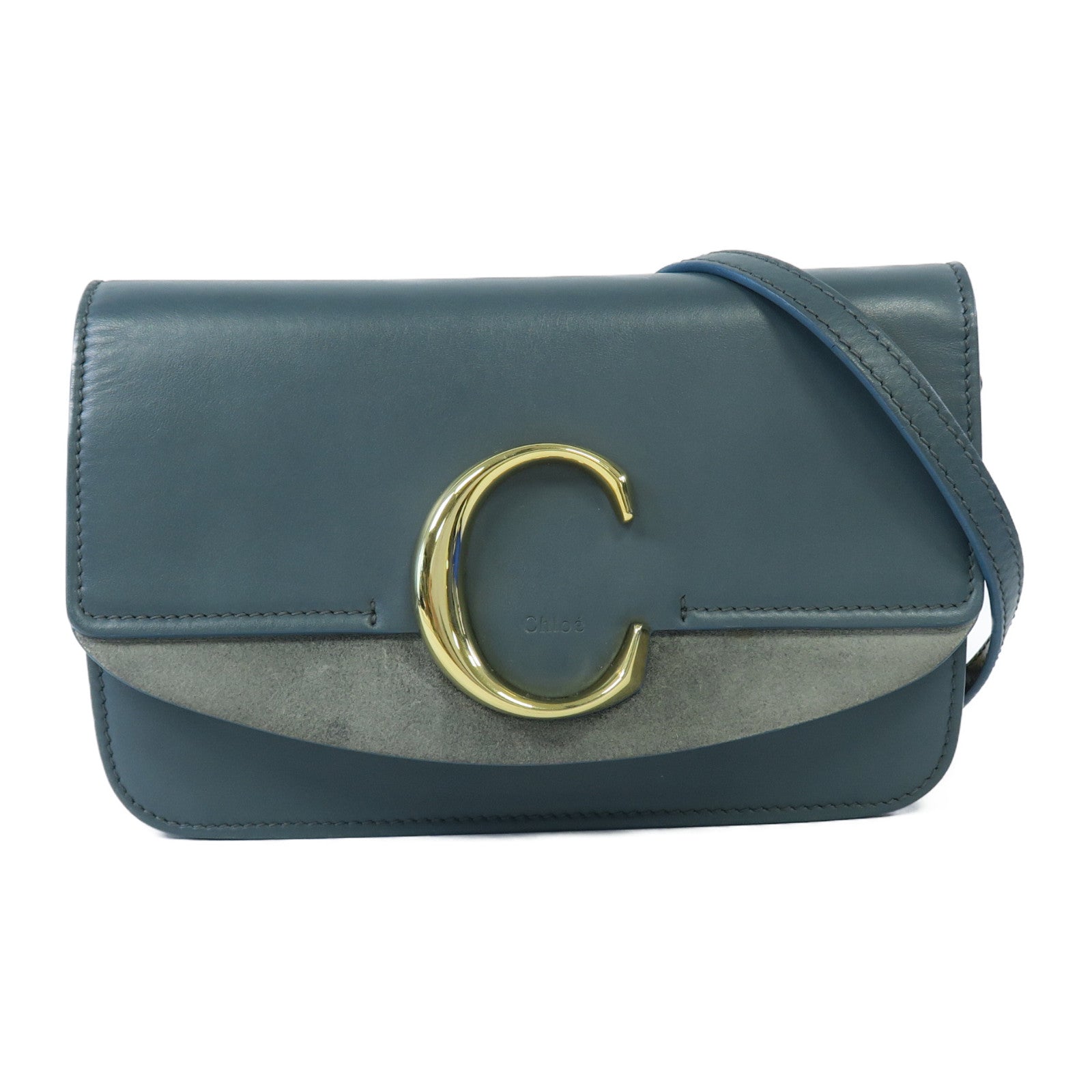 Chloe 牛皮皮革Shoulder Bag金扣肩背袋藍色