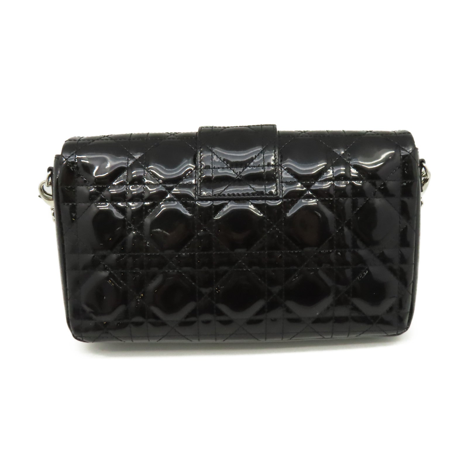 Dior 漆皮皮革Chain Shoulder Bag銀扣鏈帶肩背袋黑色