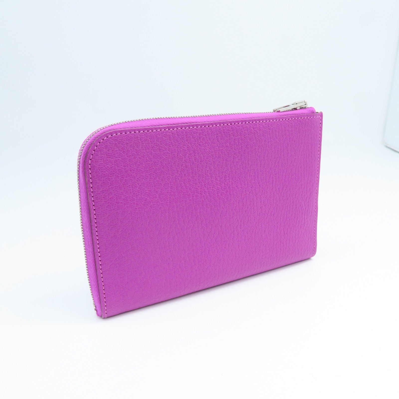HERMES Chevre Leather Remix ID Silver Buckle Clutch Purple
