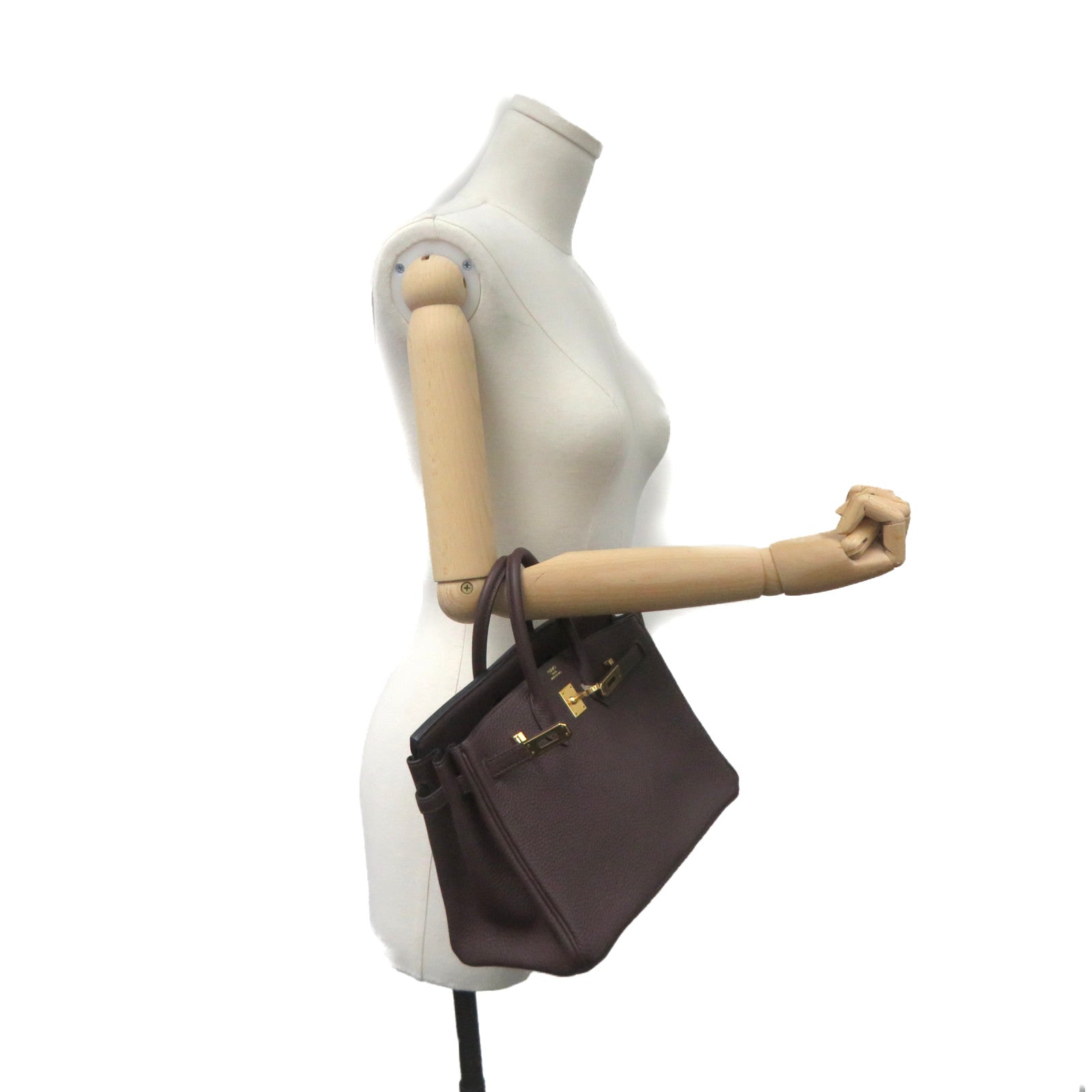HERMES Togo Leather Birkin 25 Hand Bag Gold Buckle Hand Bag Chocolate Brown