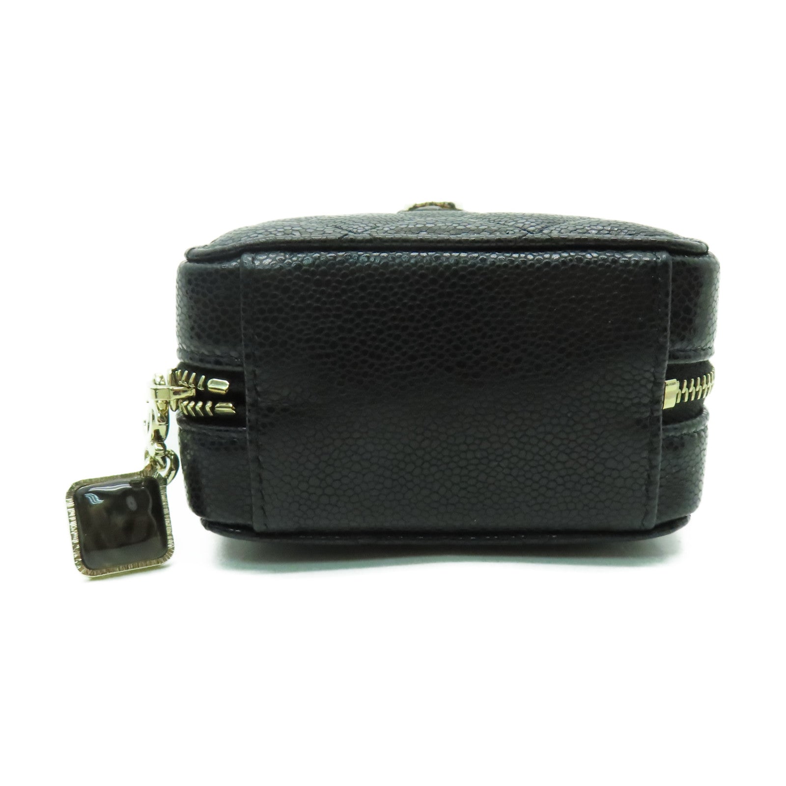CHANEL 菱格Caviar皮革Mini Chain Shoulder金扣鏈帶肩背袋黑色