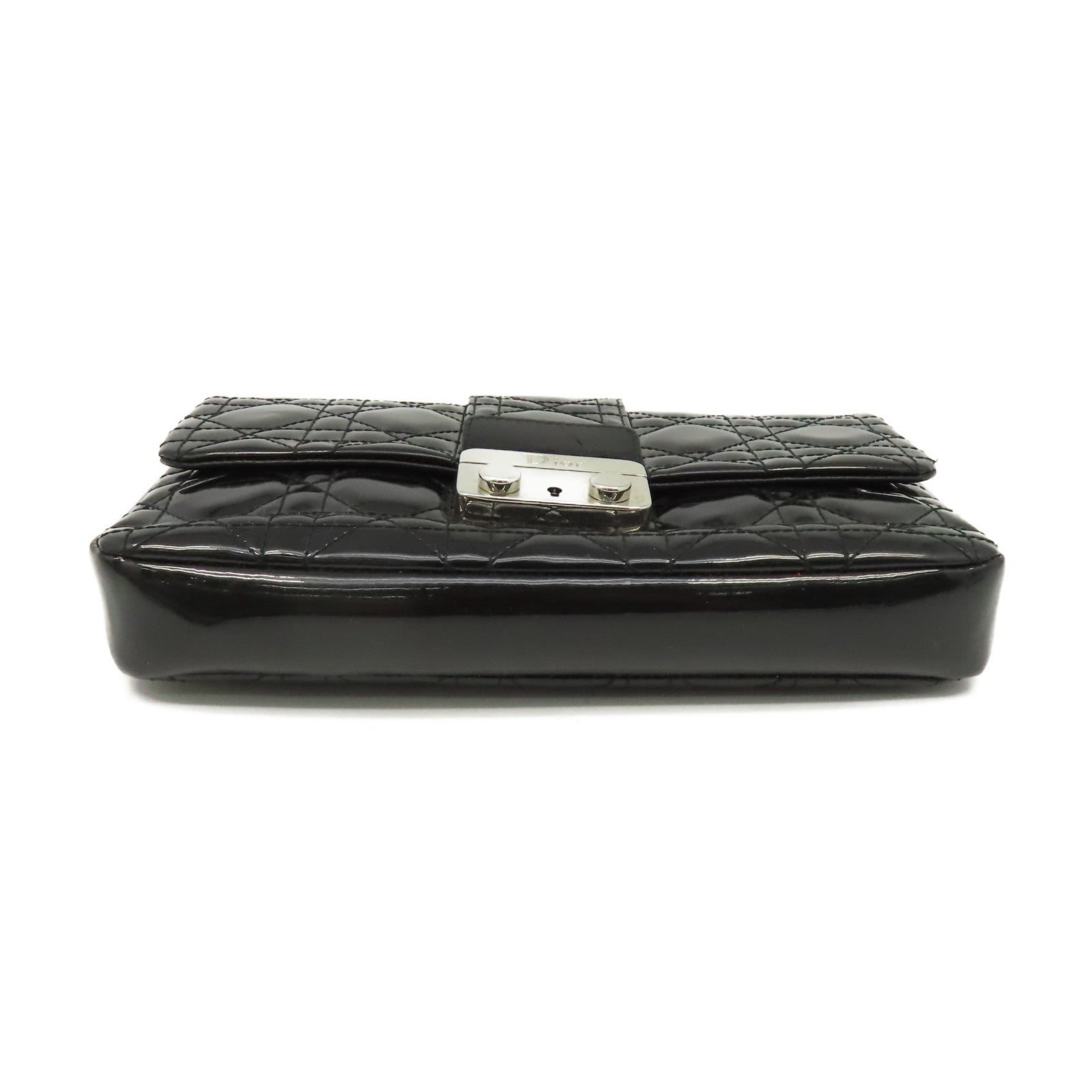 Dior 漆皮皮革Chain Shoulder Bag銀扣鏈帶肩背袋黑色