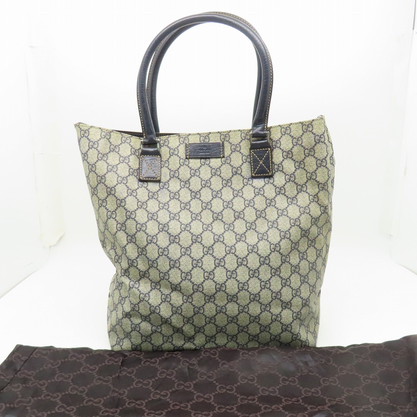 GUCCI 塗層帆布Hand Bag銀扣肩背袋啡色/藍色