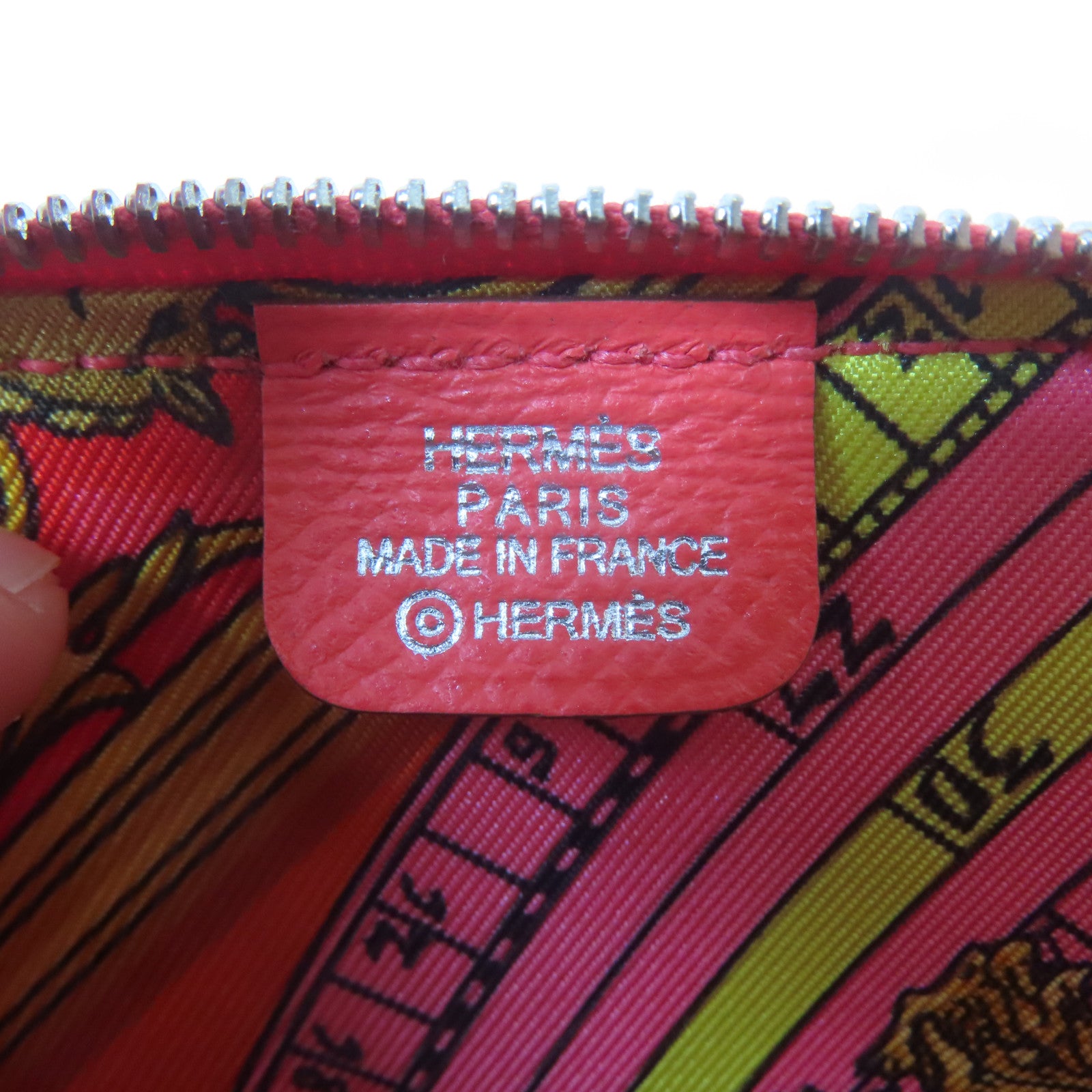 HERMES Epsom皮革Silk'in Coin Purse銀扣零錢包牡丹紅色