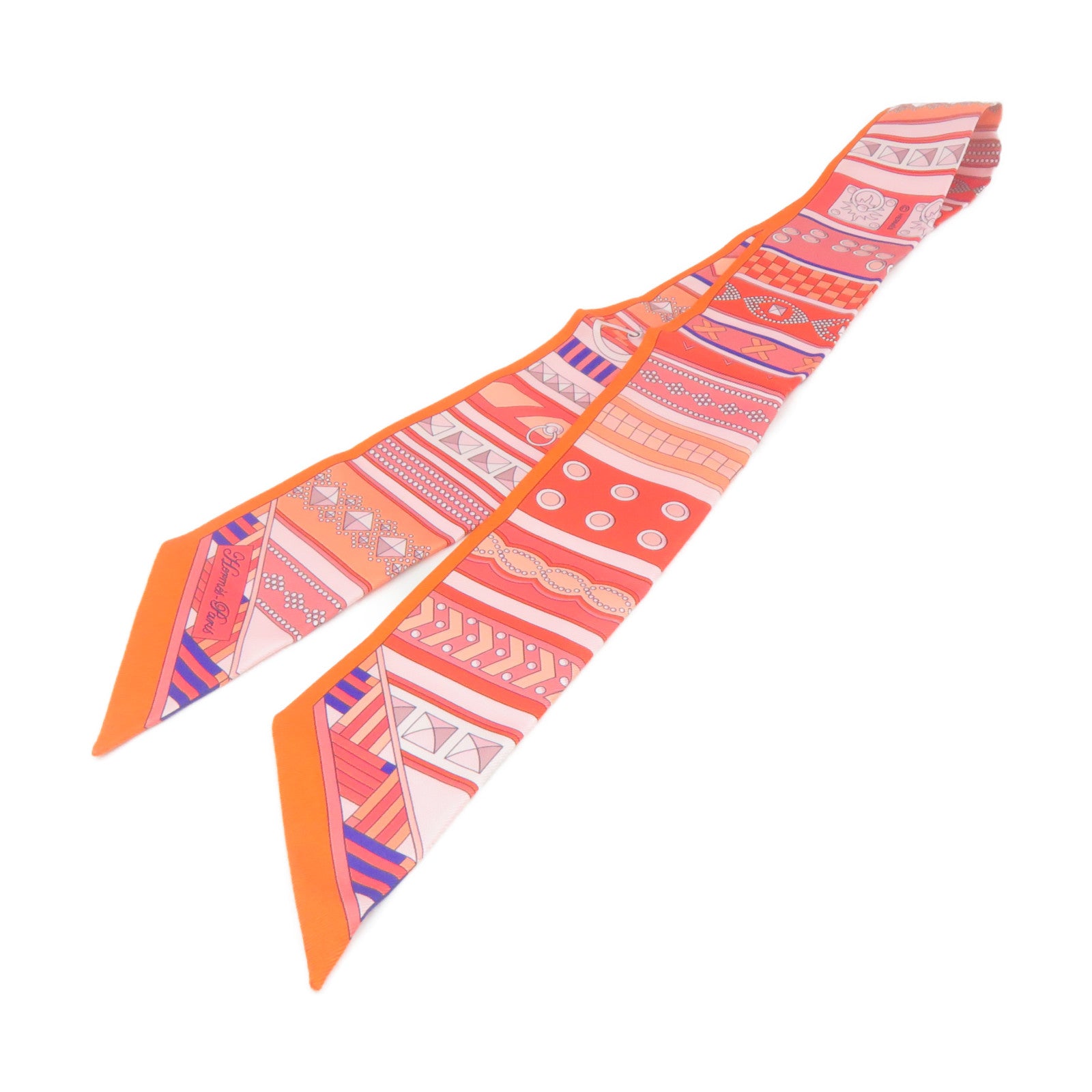 HERMES 【激減優惠】絲質Twilly Scarf絲巾橙色/彩色
