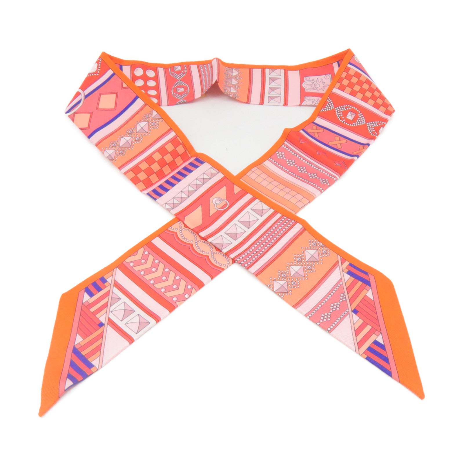 HERMES 【激減優惠】絲質Twilly Scarf絲巾橙色/彩色
