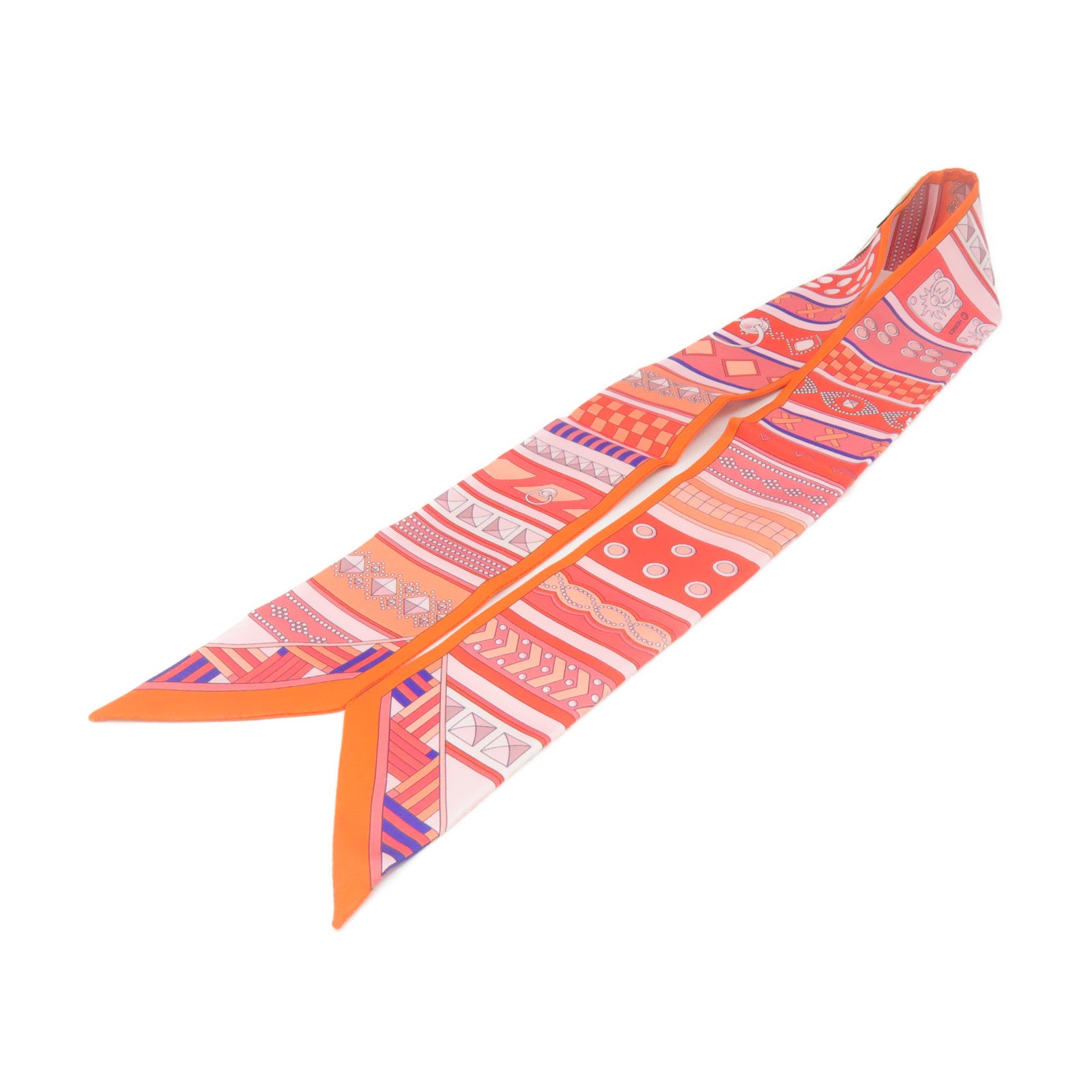 HERMES 【激減優惠】絲質Twilly Scarf絲巾橙色/粉紅色/彩色