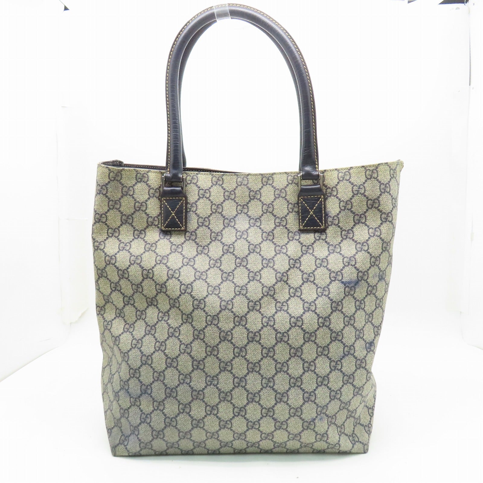 GUCCI 塗層帆布Hand Bag銀扣肩背袋啡色/藍色