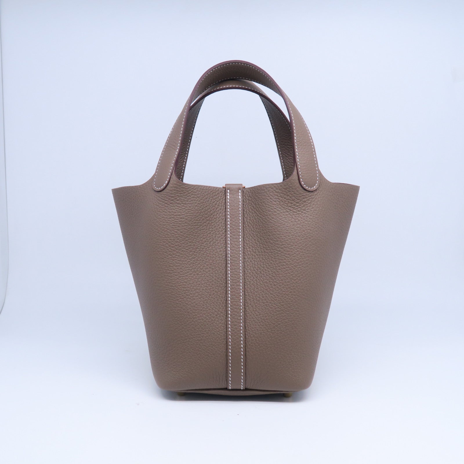 HERMES Clemence皮革Picotin PM金扣手挽袋大象灰色