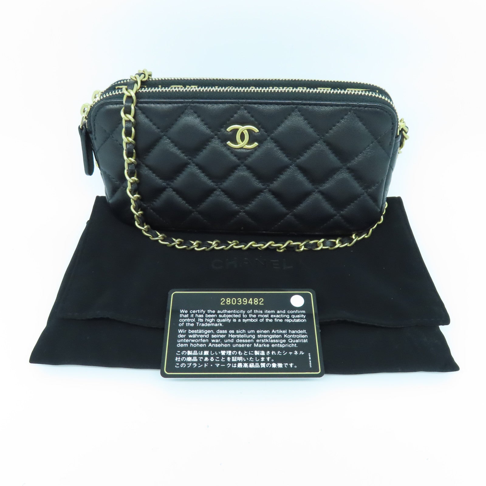 CHANEL 菱格羊皮皮革Chain Shoulder Bag金扣链带肩背袋黑色