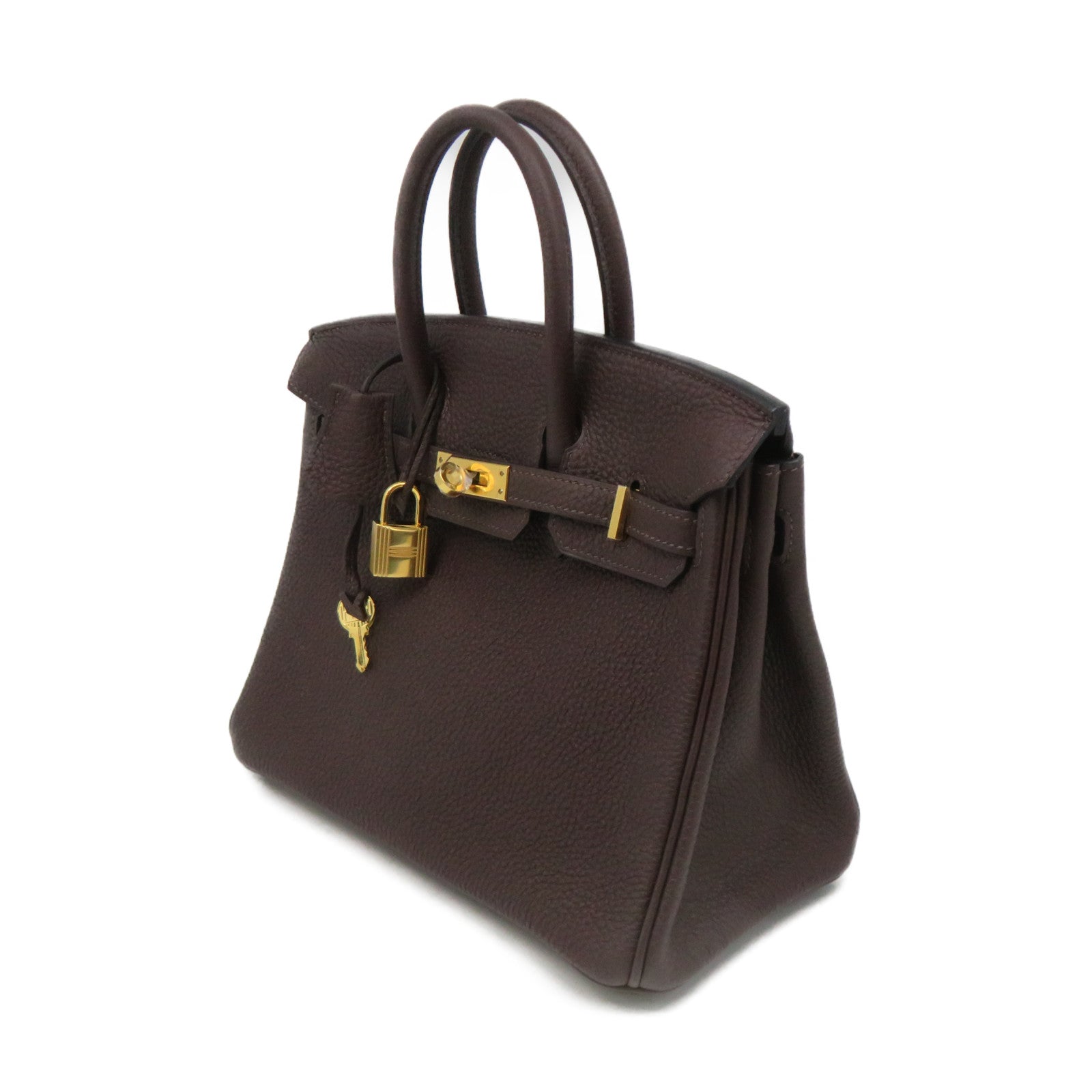 HERMES Togo Leather Birkin 25 Hand Bag Gold Buckle Hand Bag Chocolate Brown