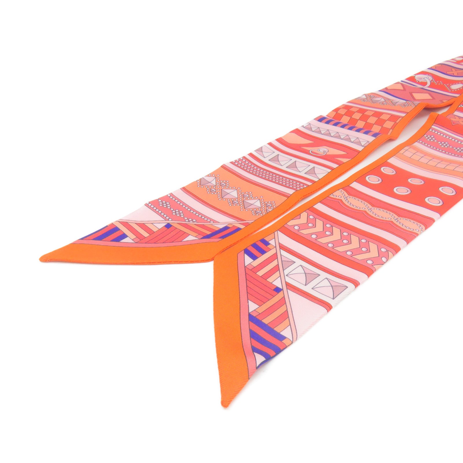 HERMES 【激減優惠】絲質Twilly Scarf絲巾橙色/粉紅色/彩色