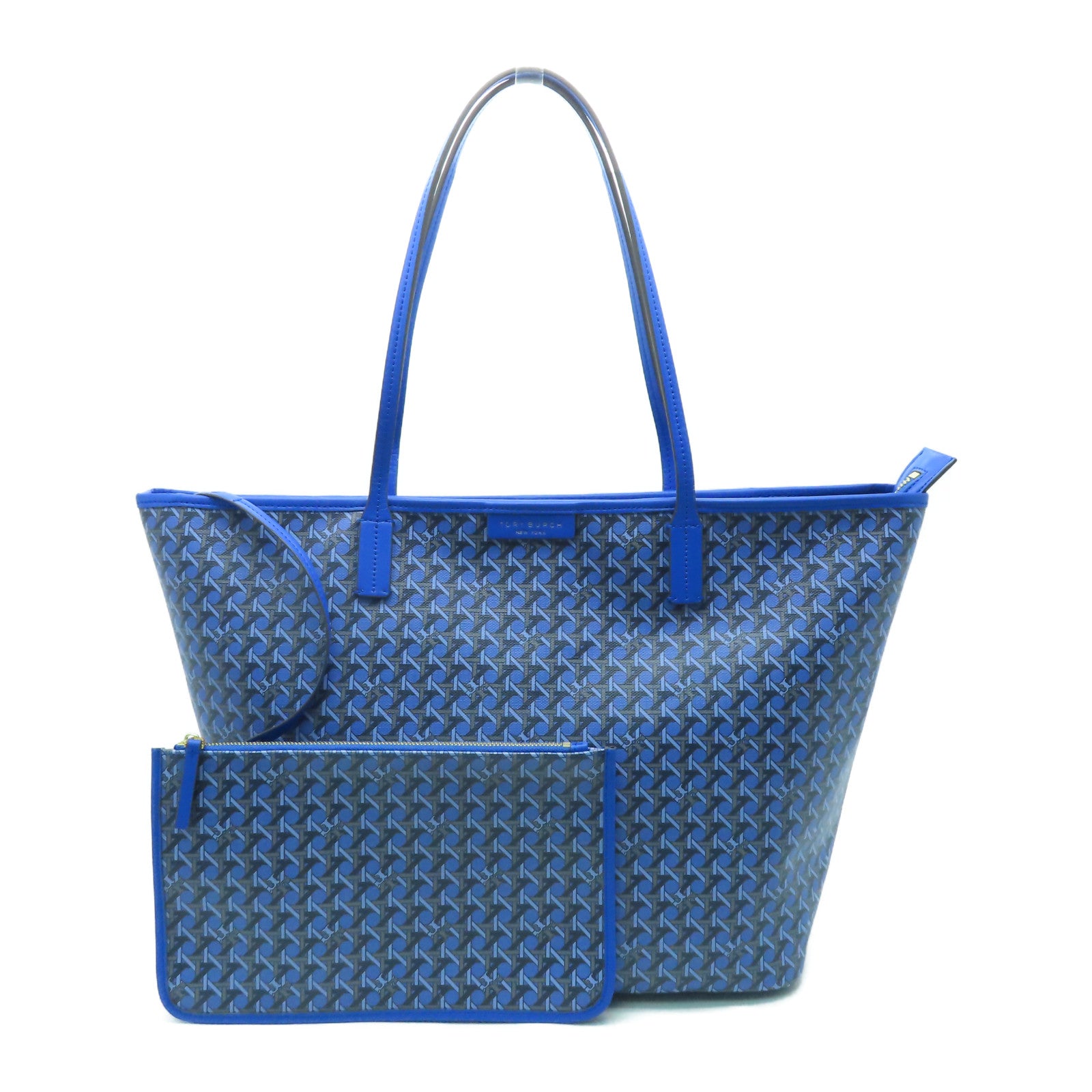 Tory Burch 塗層帆布Tote Bag金扣肩背袋藍色