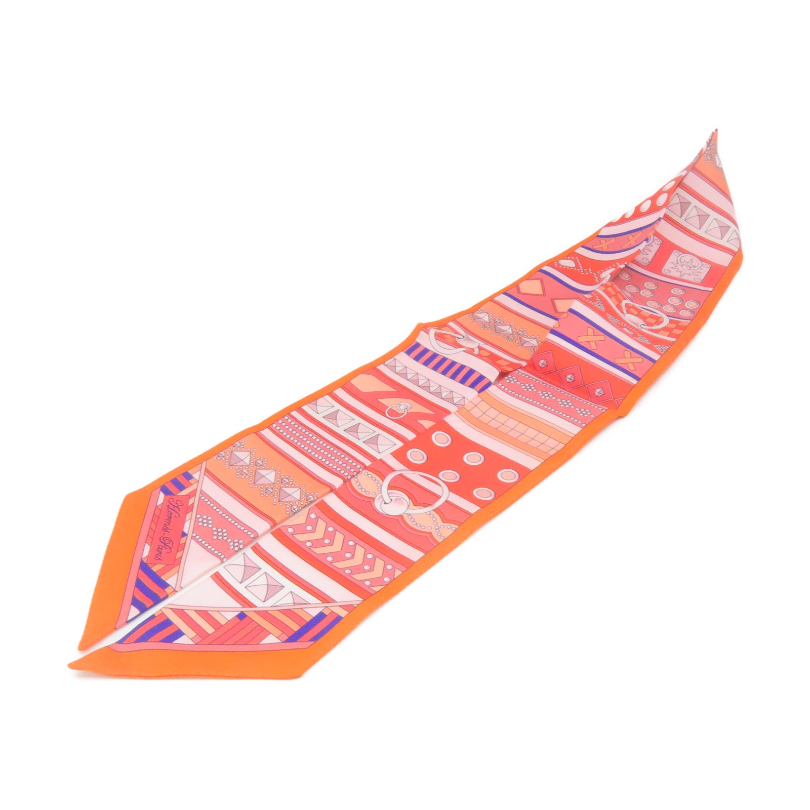 HERMES 【激減優惠】絲質Twilly Scarf絲巾橙色/粉紅色/彩色